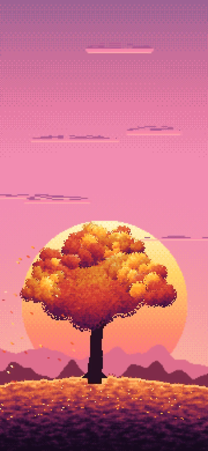 Pink Pixel Art Maple Tree at Sunset wallpaper for iPhone and Android