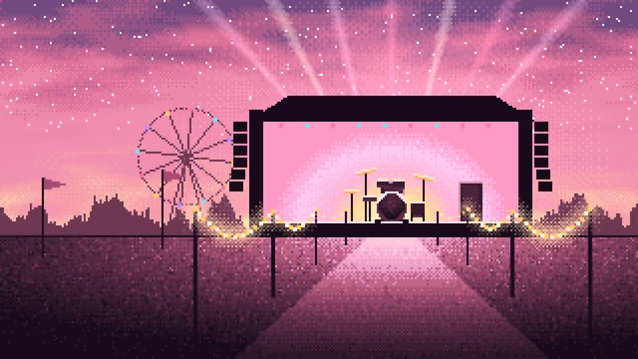 Pink Pixel Art Music Festival desktop wallpaper in 4K