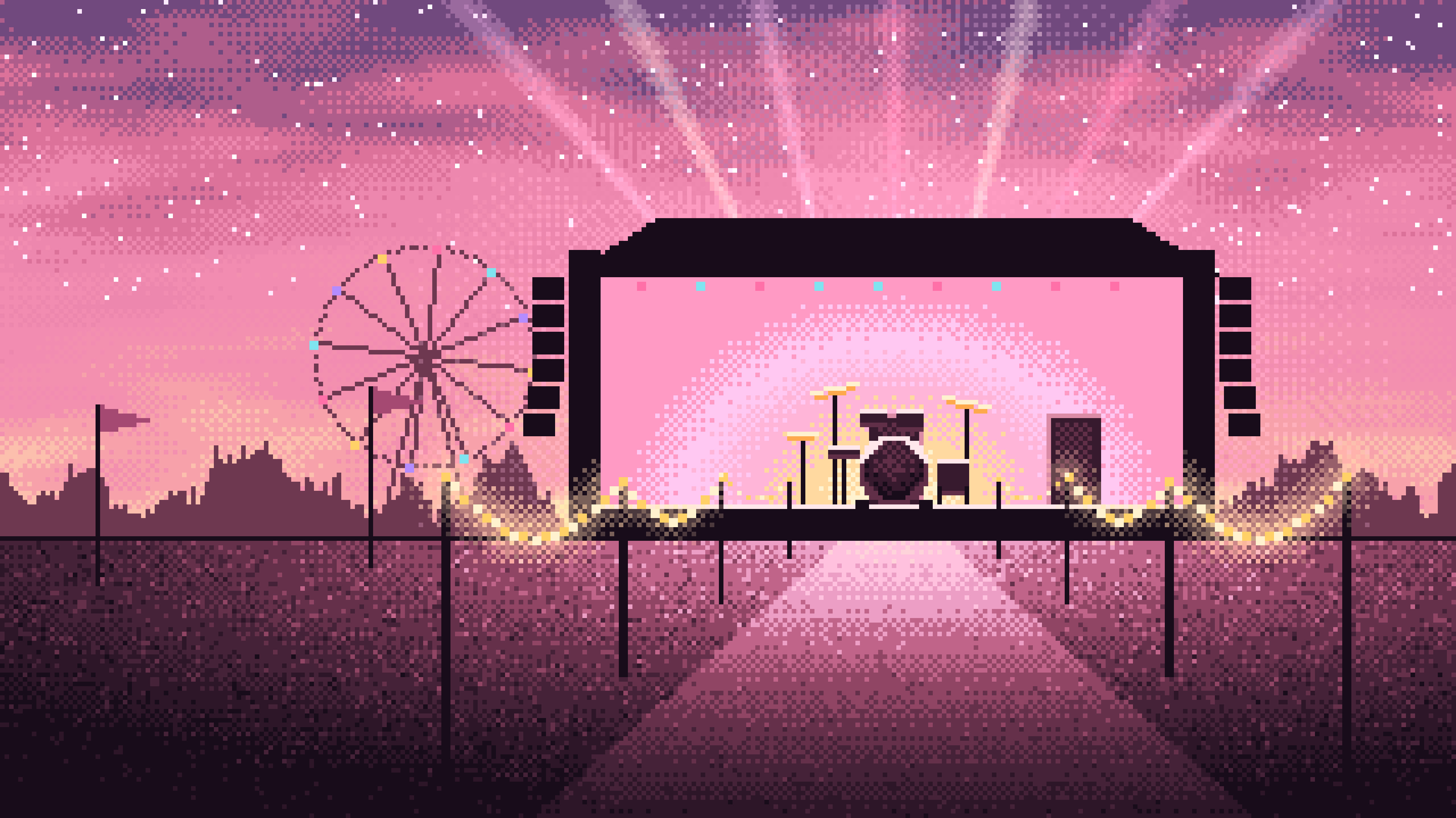 Pink Pixel Art Music Festival desktop wallpaper in 4K