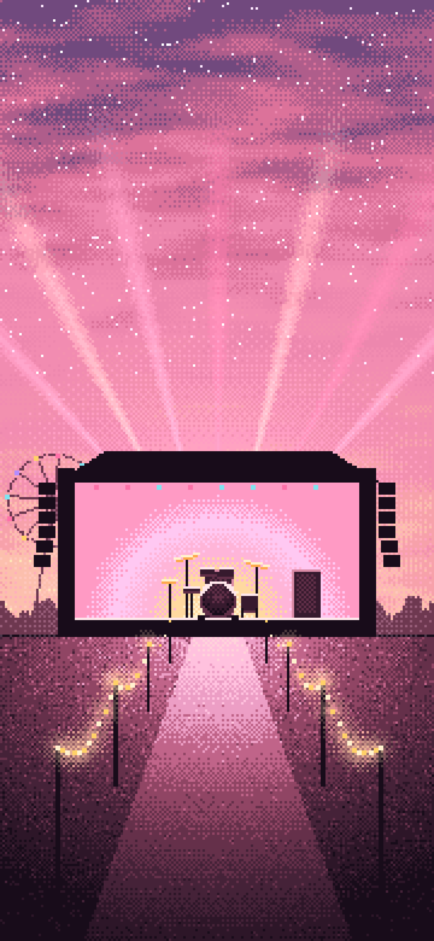 Pink Pixel Art Music Festival wallpaper for iPhone and Android