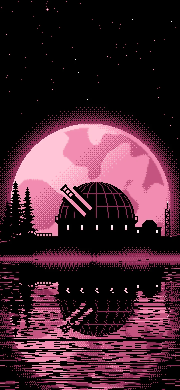 Pink Pixel Art Observatory and Full Moon wallpaper for iPhone and Android