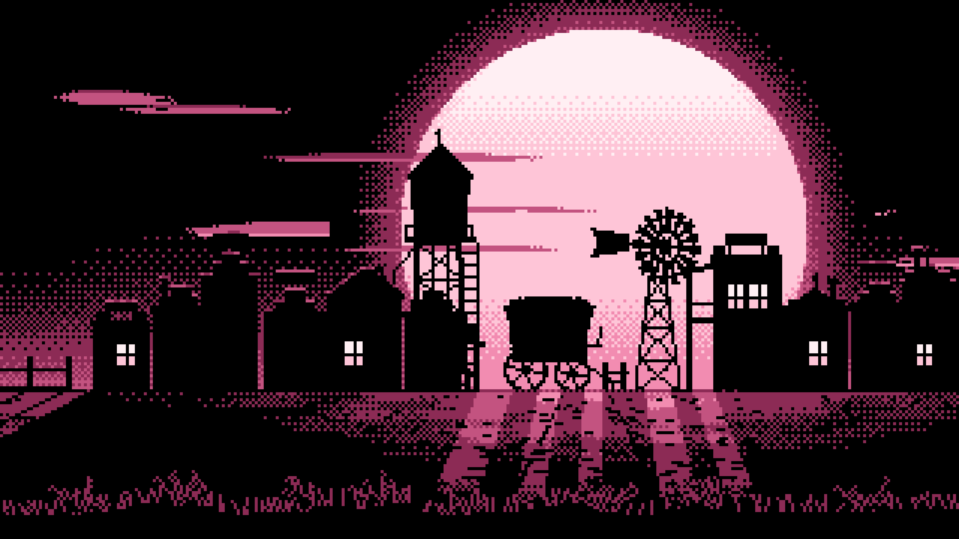 Pink Pixel Art Old West Town desktop wallpaper in 4K