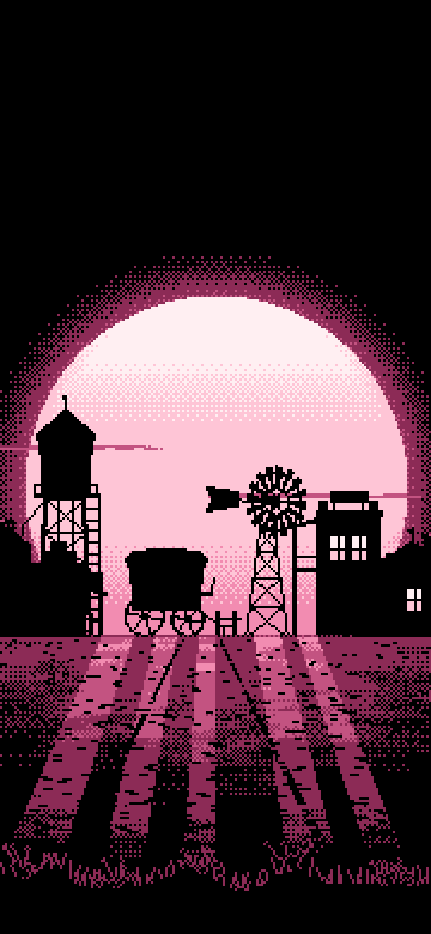 Pink Pixel Art Old West Town wallpaper for iPhone and Android