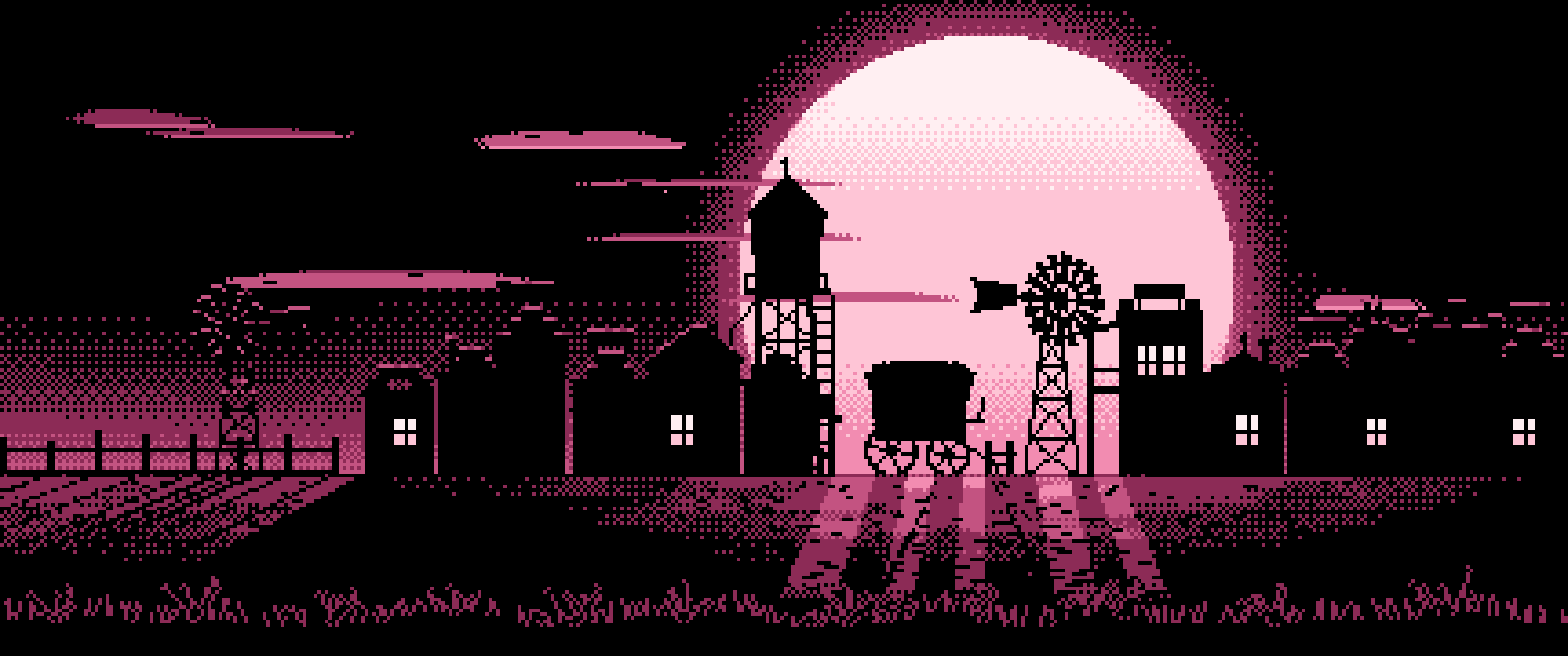 Pink Pixel Art Old West Town ultrawide wallpaper, 3440 × 1440