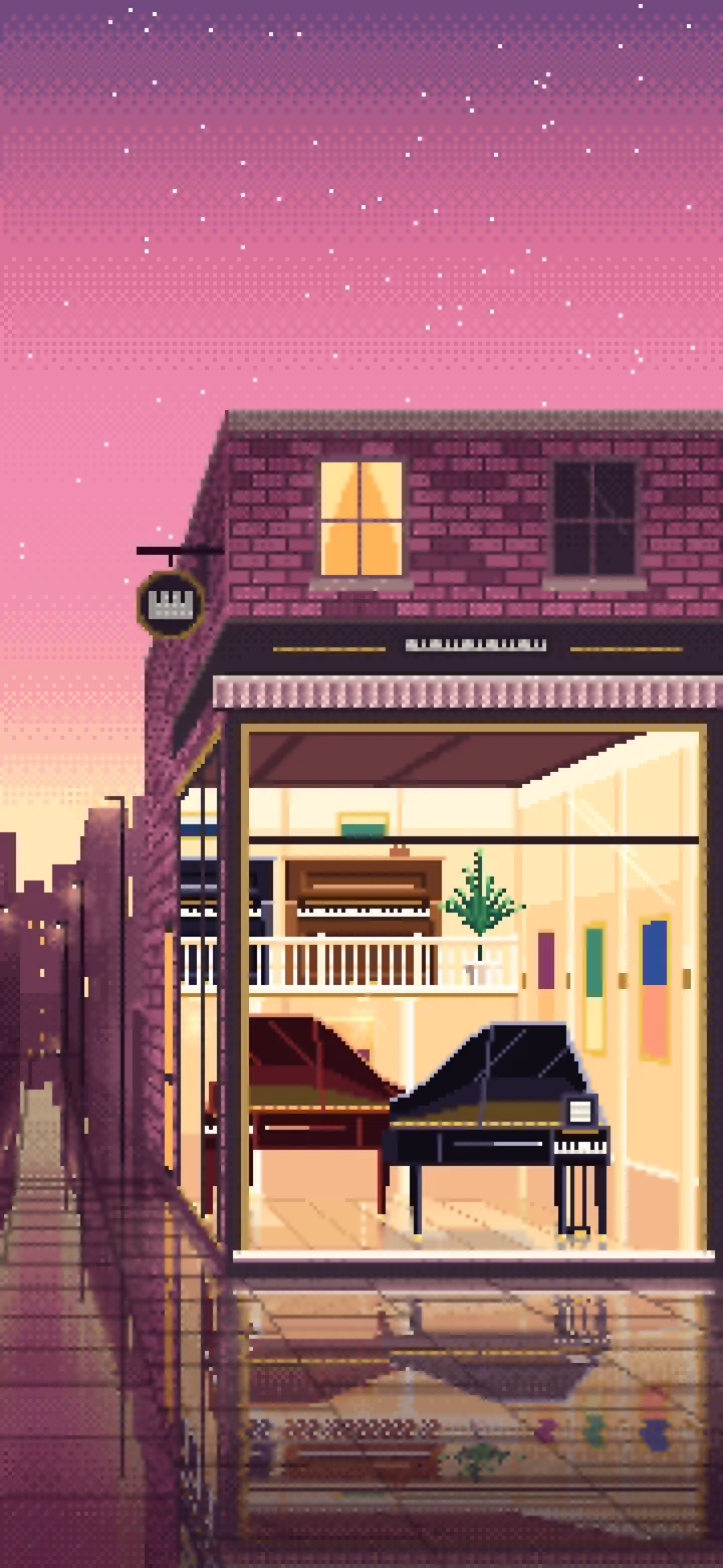 Pink Pixel Art Piano Shop wallpaper for iPhone and Android