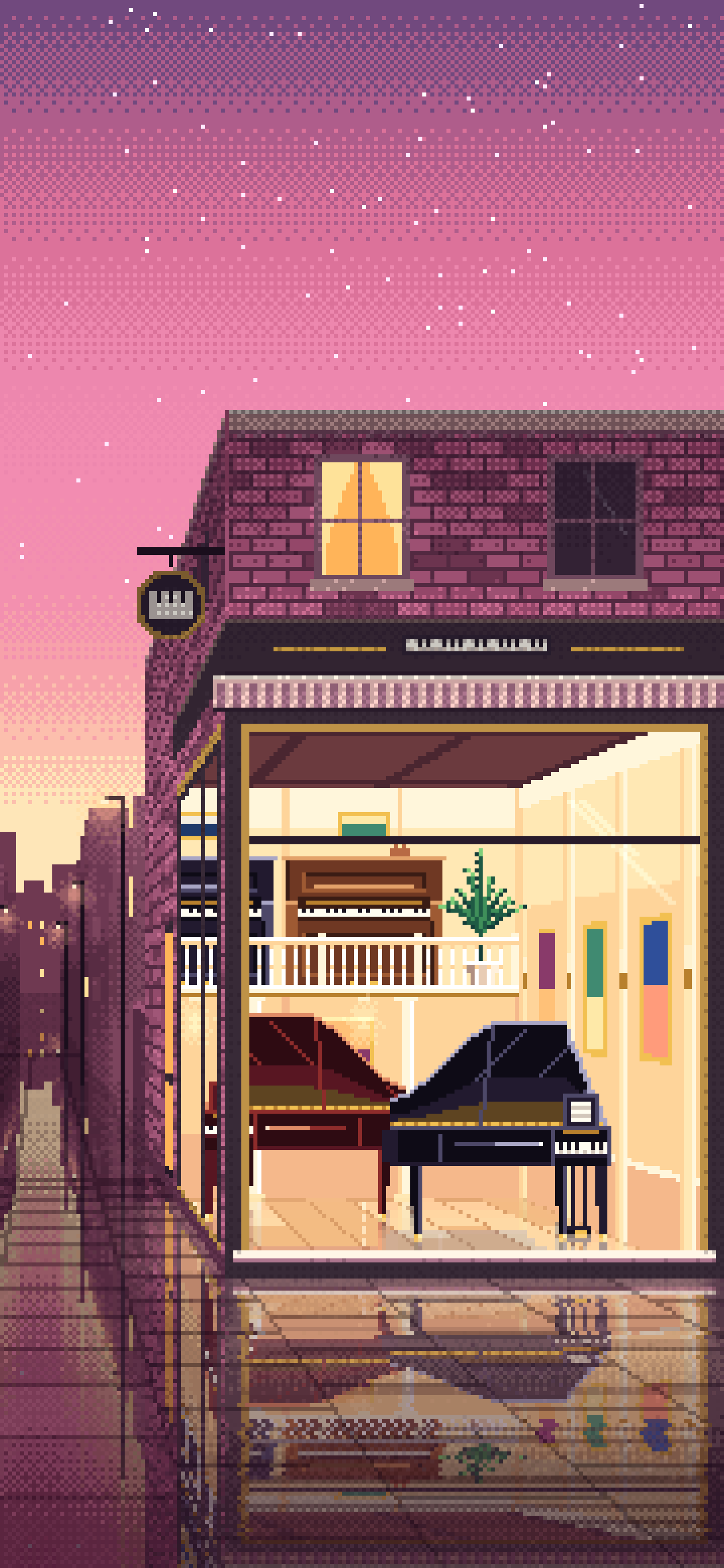 Pink Pixel Art Piano Shop wallpaper for iPhone and Android