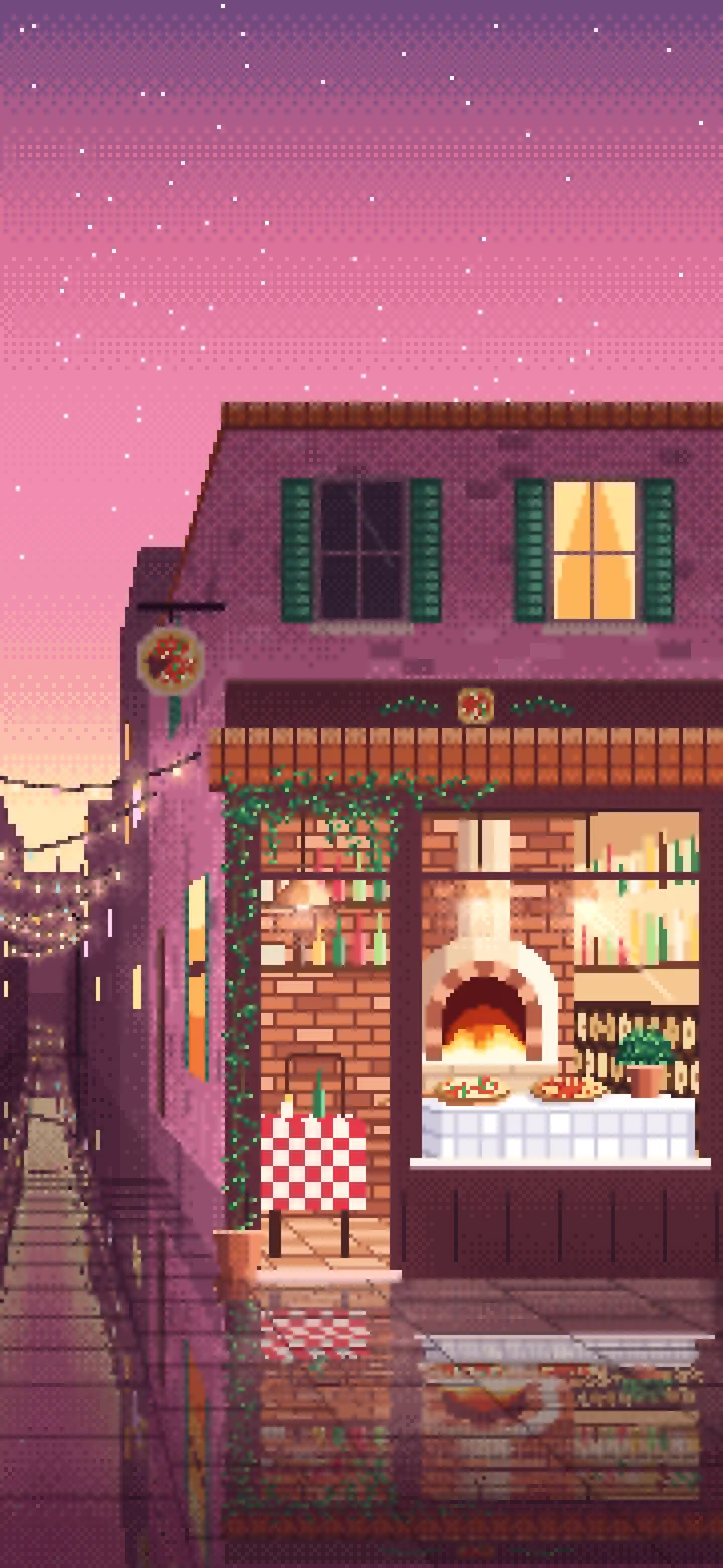 Pink Pixel Art Pizzeria wallpaper for iPhone and Android