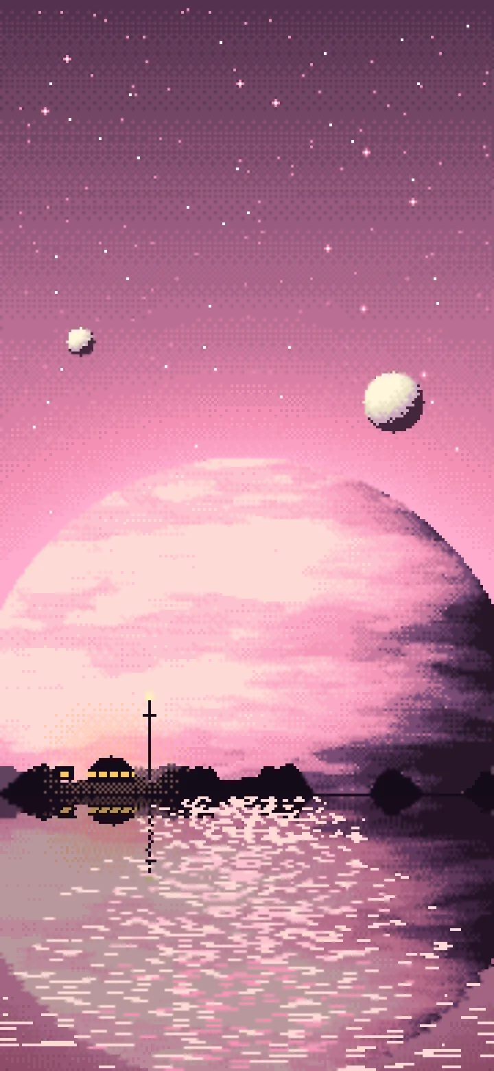 Pink Pixel Art Planet Rise wallpaper for iPhone and Android