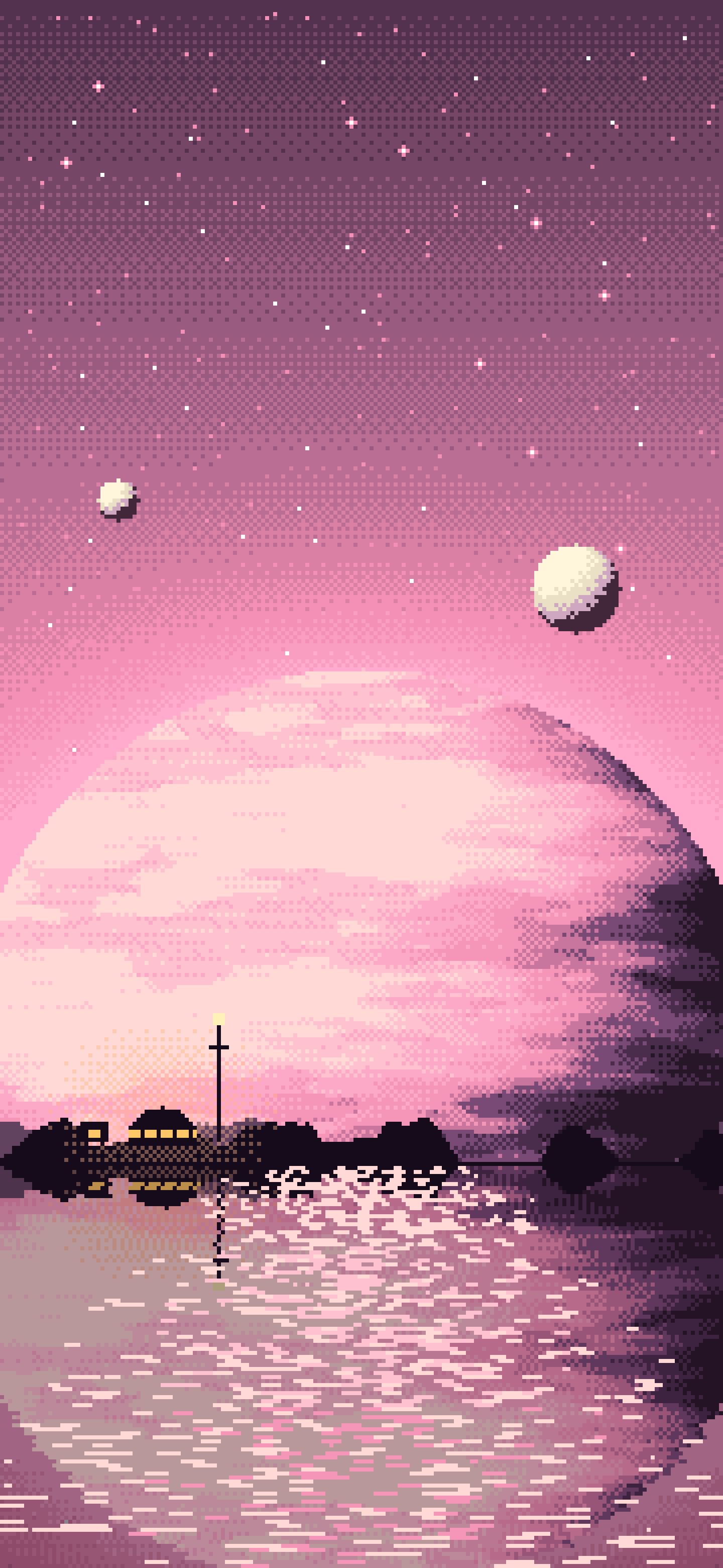 Pink Pixel Art Planet Rise wallpaper for iPhone and Android