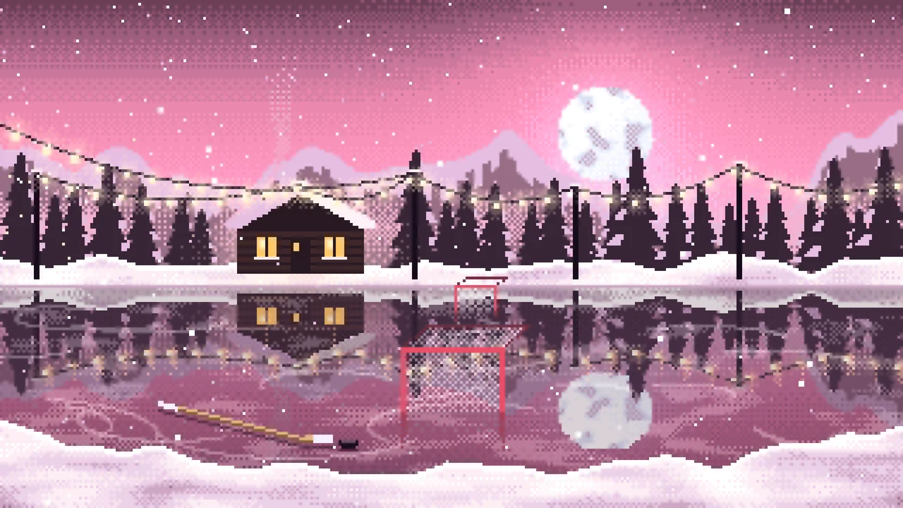 Pink Pixel Art Pond Hockey Rink desktop wallpaper in 4K