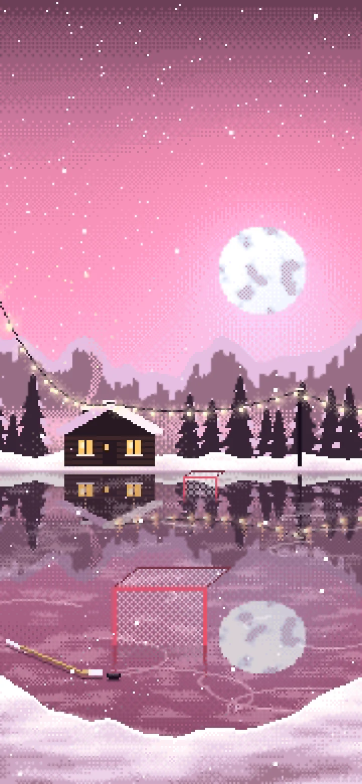 Pink Pixel Art Pond Hockey Rink wallpaper for iPhone and Android
