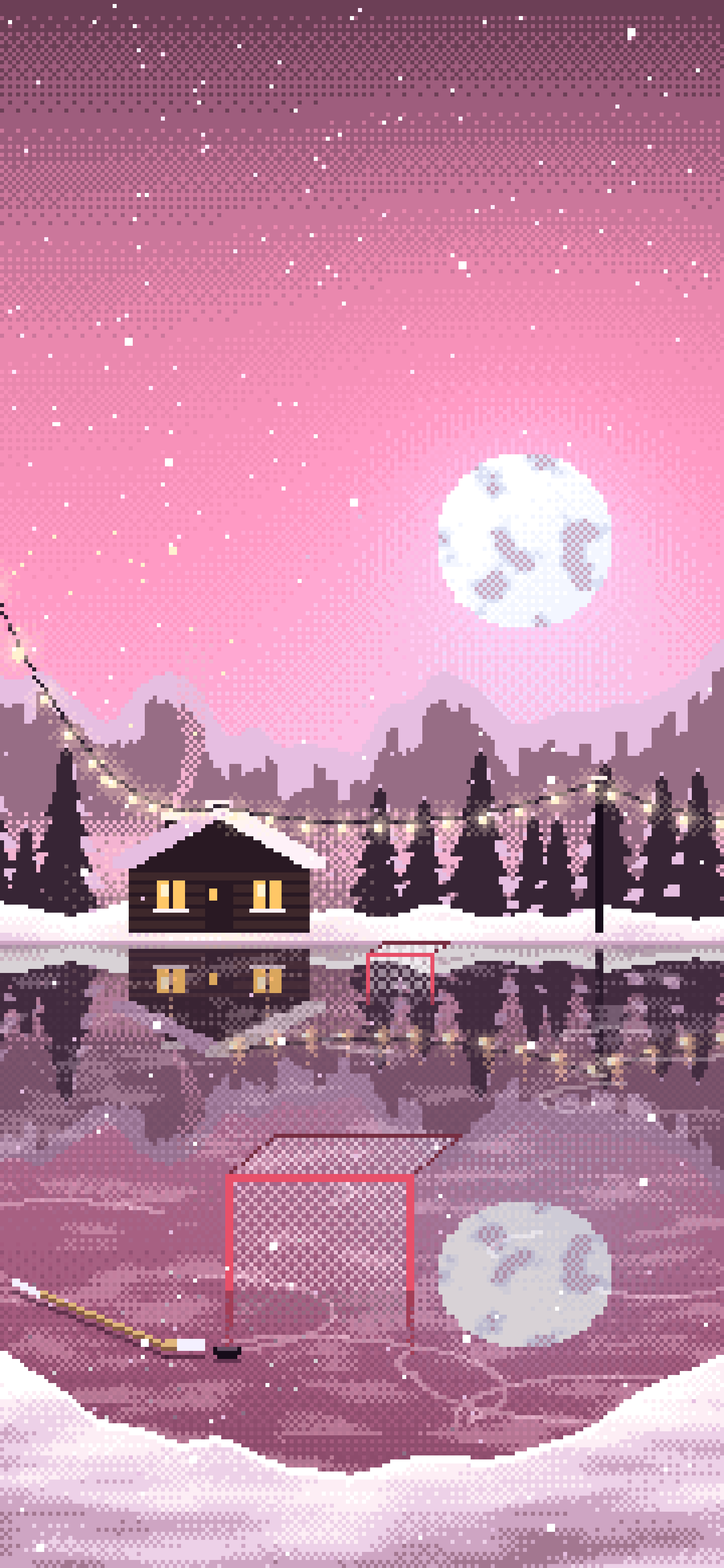 Pink Pixel Art Pond Hockey Rink wallpaper for iPhone and Android