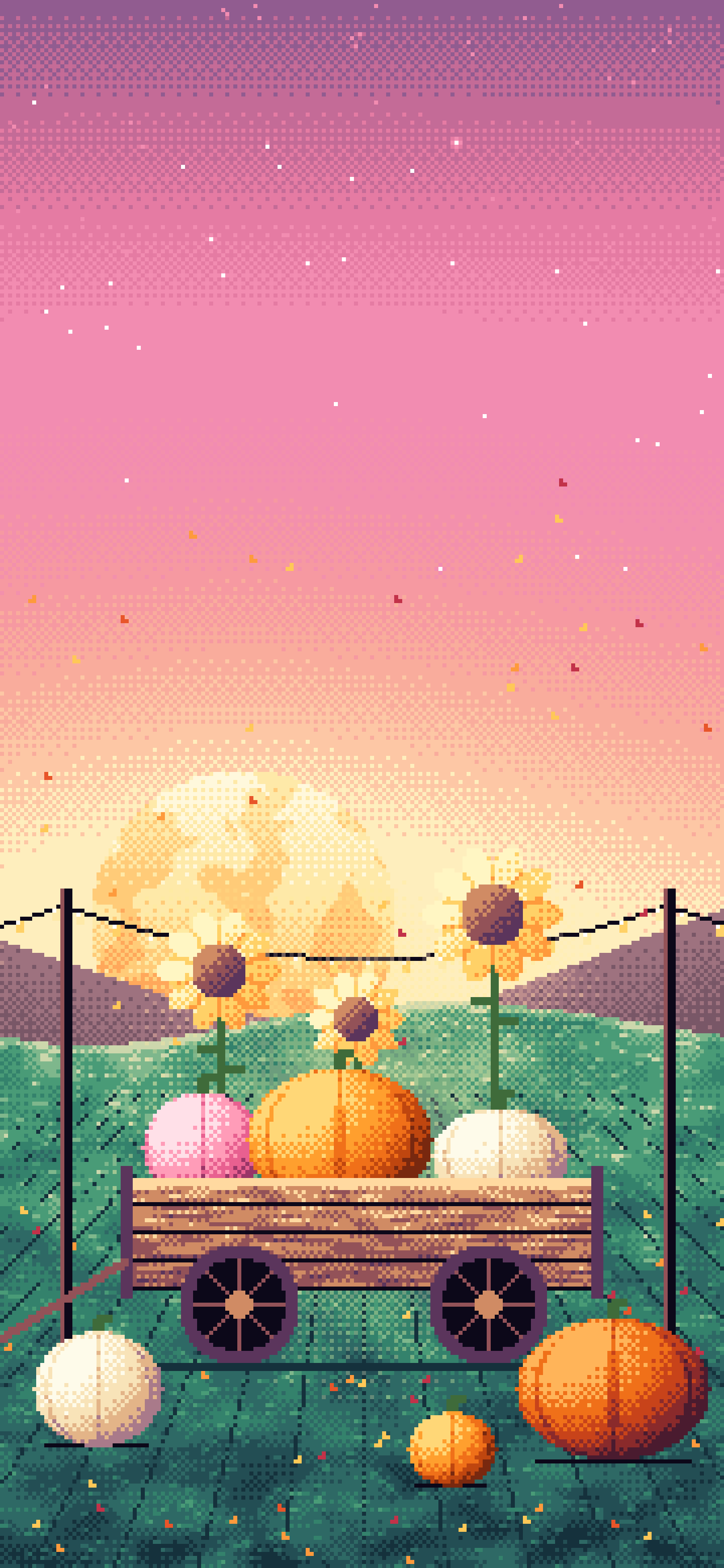 Pink Pixel Art Pumpkin Cart wallpaper for iPhone and Android