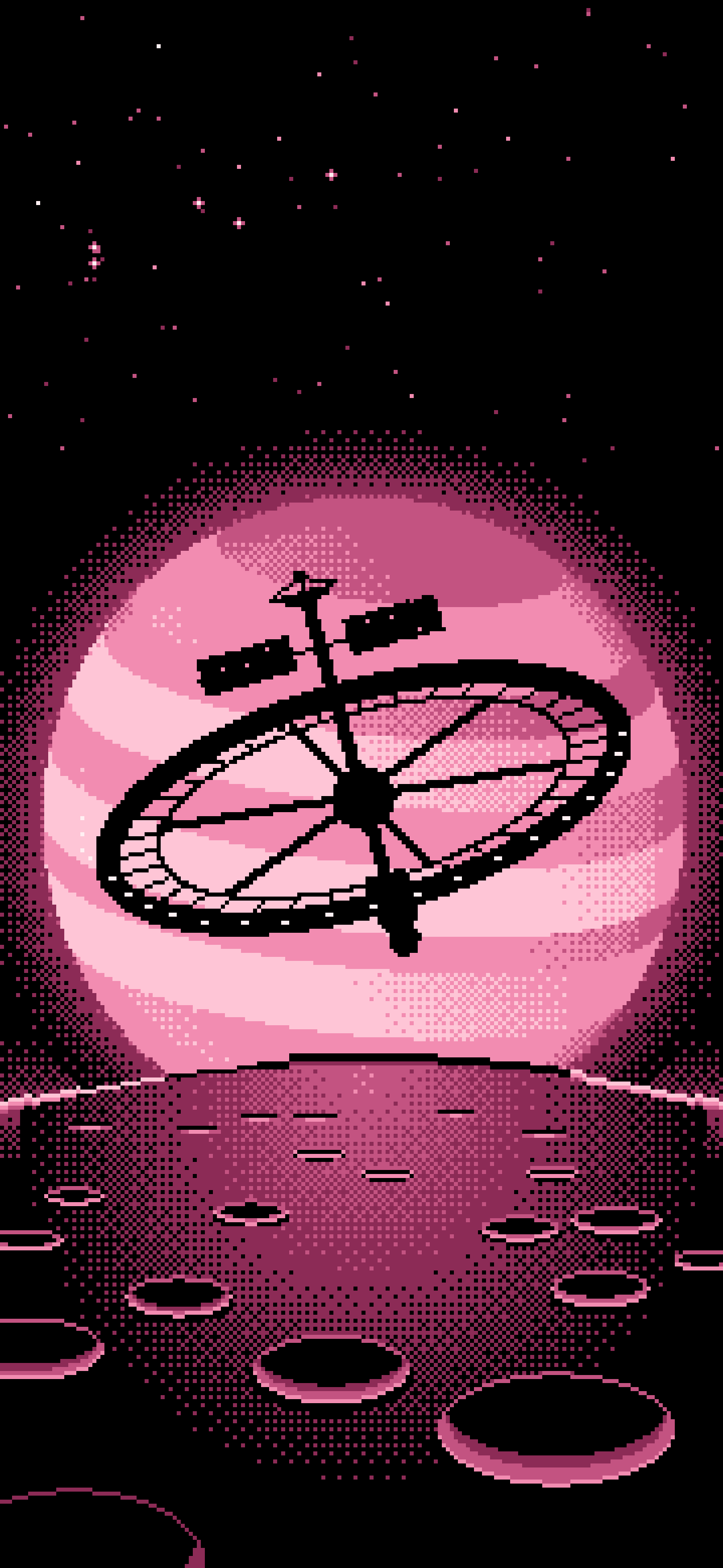 Pink Pixel Art Ring Space Station and Planet wallpaper for iPhone and Android