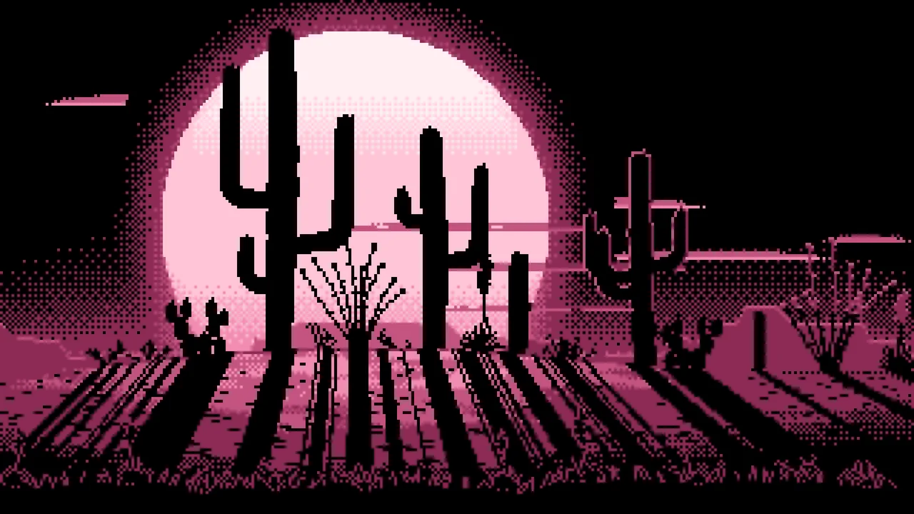 Pink Pixel Art Saguaro Cactus Desert desktop wallpaper in 4K