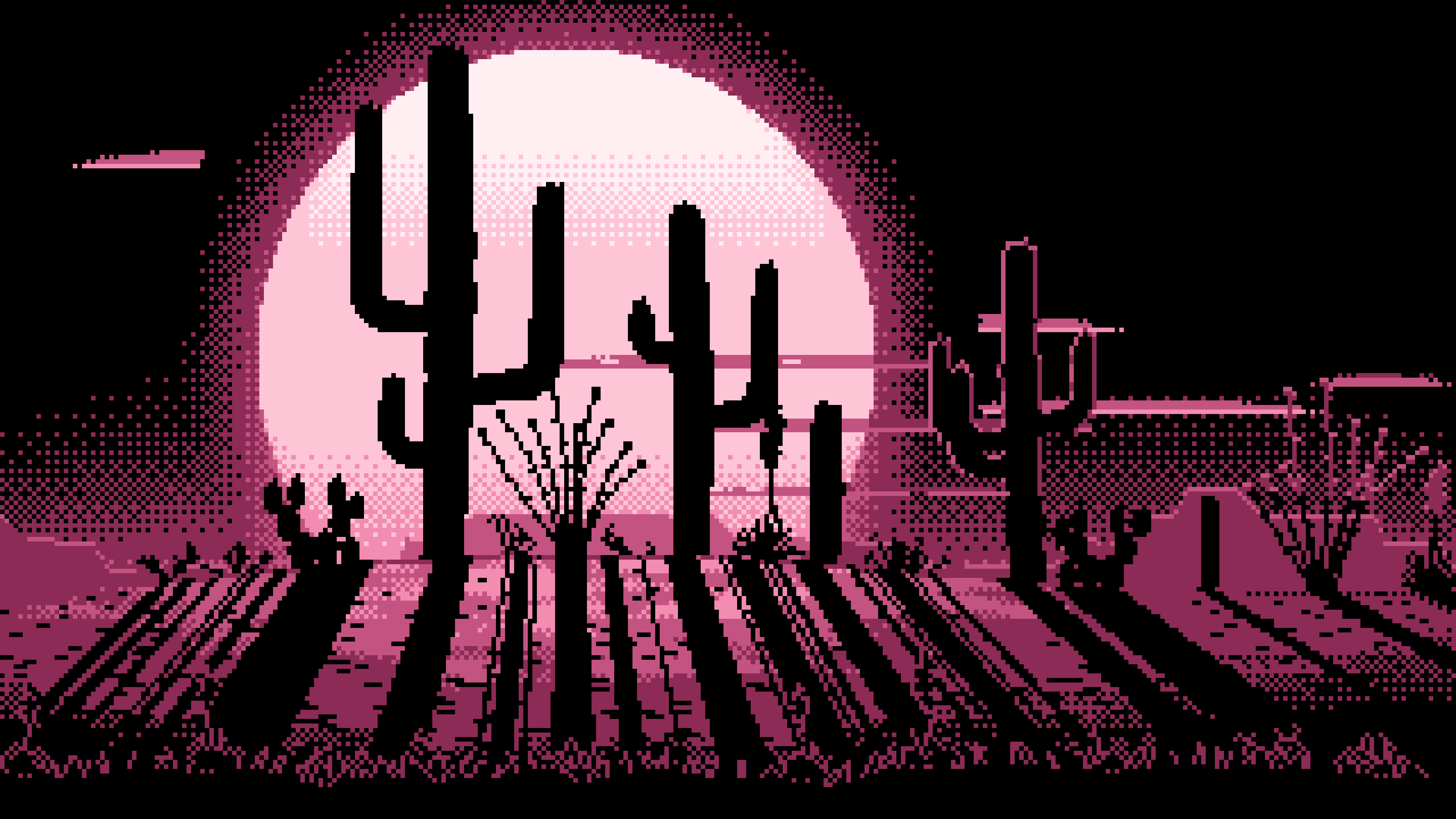 Pink Pixel Art Saguaro Cactus Desert desktop wallpaper in 4K
