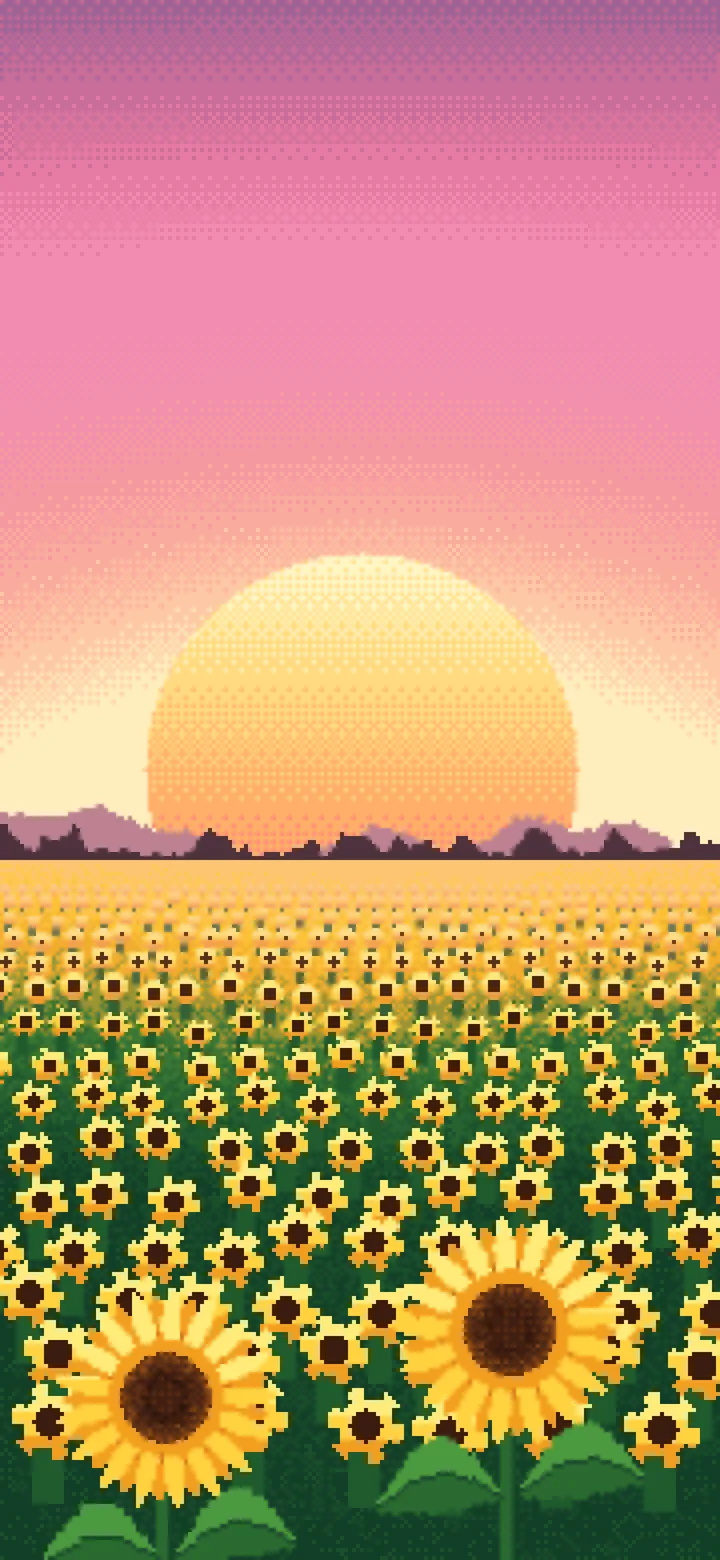 Pink Pixel Art Sunflower Field wallpaper for iPhone and Android