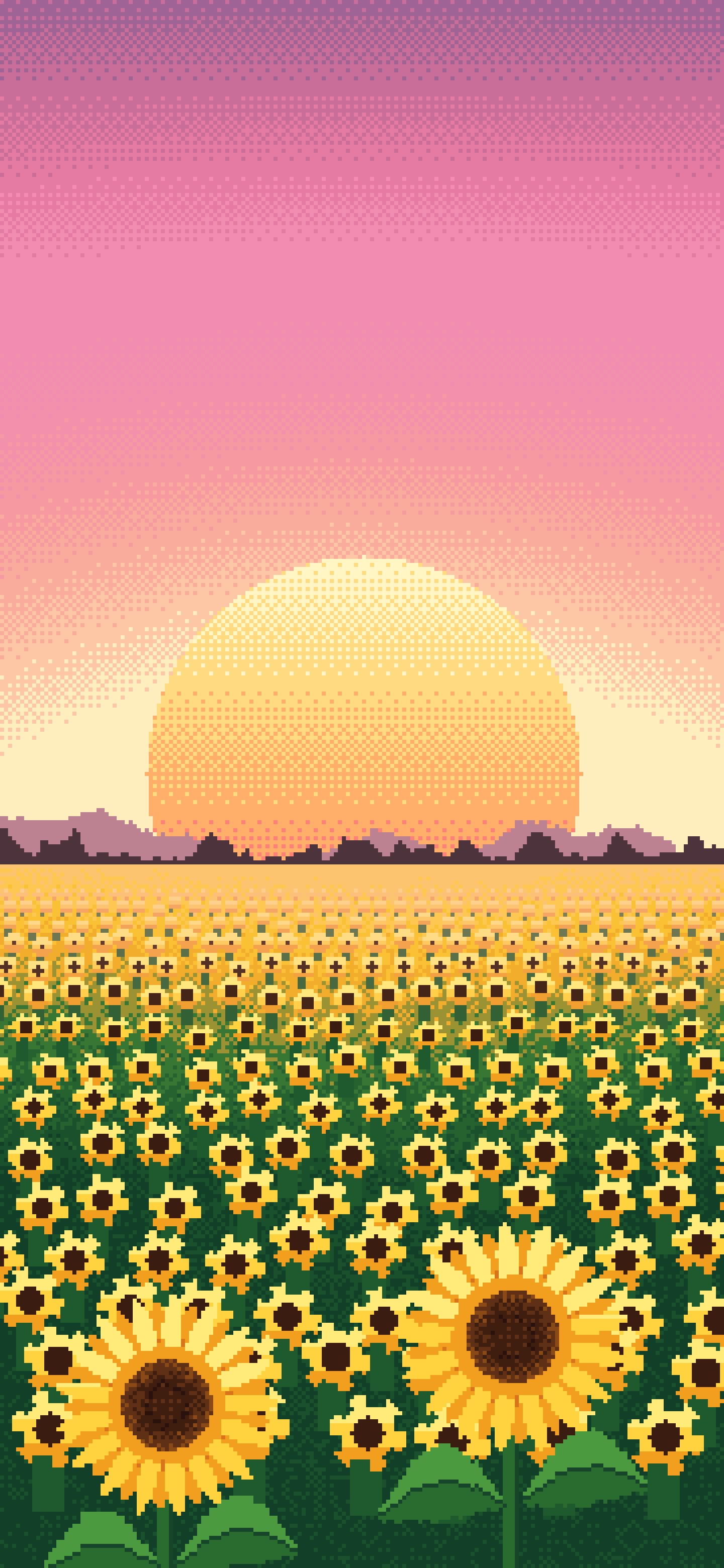 Pink Pixel Art Sunflower Field wallpaper for iPhone and Android