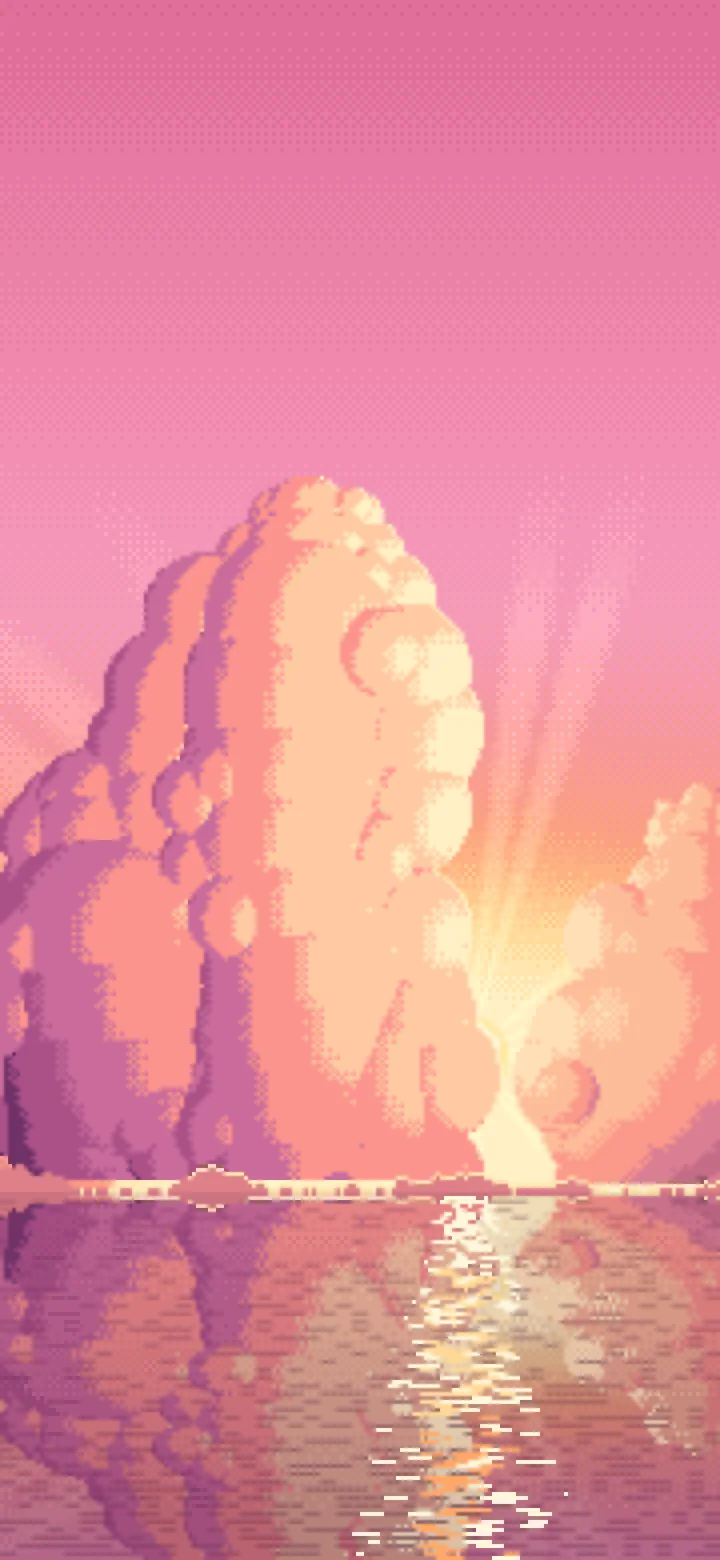 Pink Pixel Art Sunset Clouds Over the Ocean wallpaper for iPhone and Android