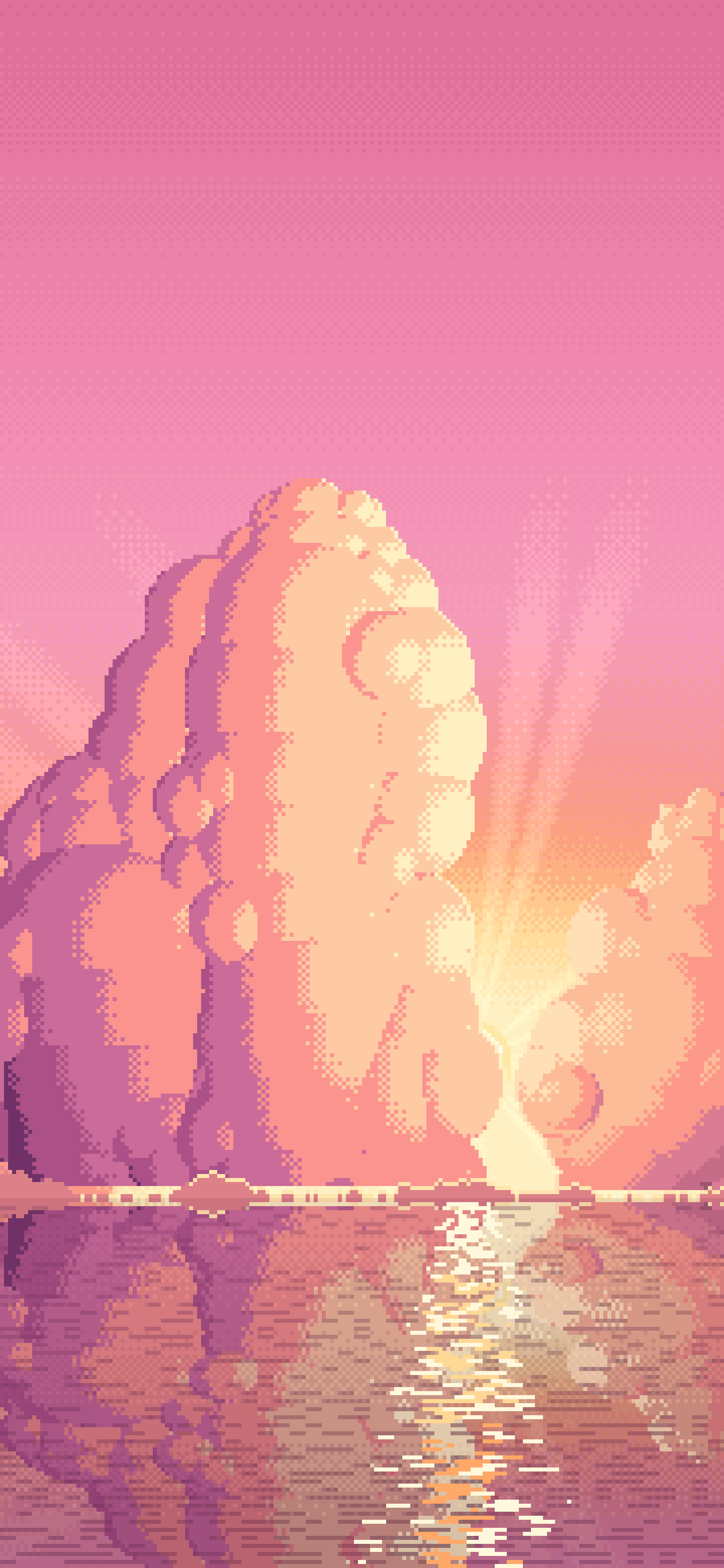 Pink Pixel Art Sunset Clouds Over the Ocean wallpaper for iPhone and Android