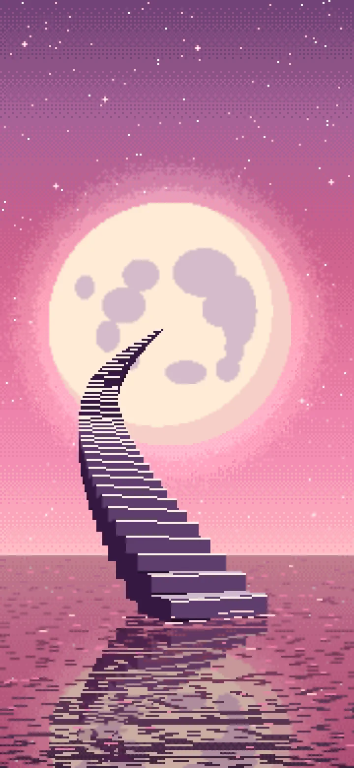 Pink Pixel Art Surreal Stairway to the Moon wallpaper for iPhone and Android