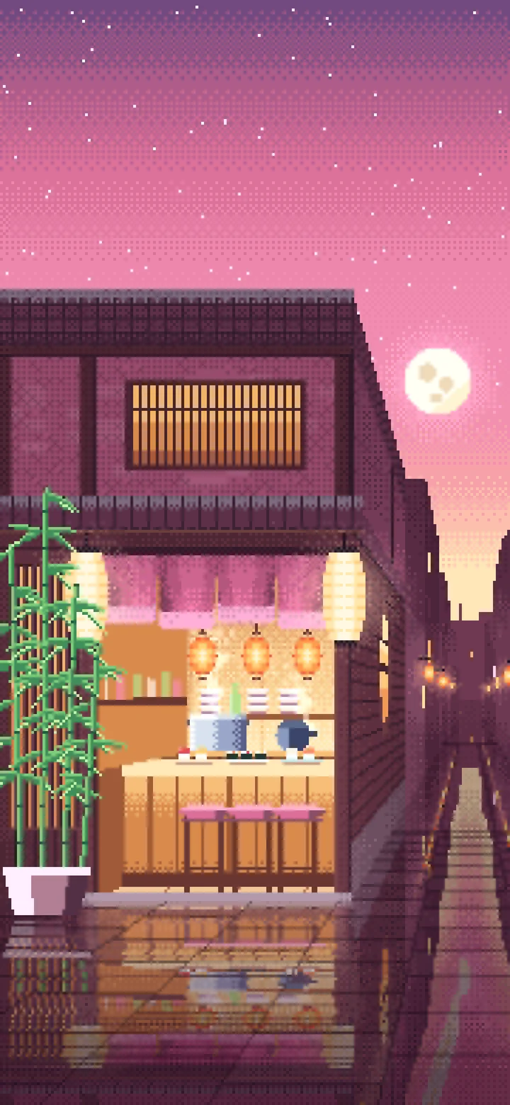 Pink Pixel Art Sushi Bar wallpaper for iPhone and Android