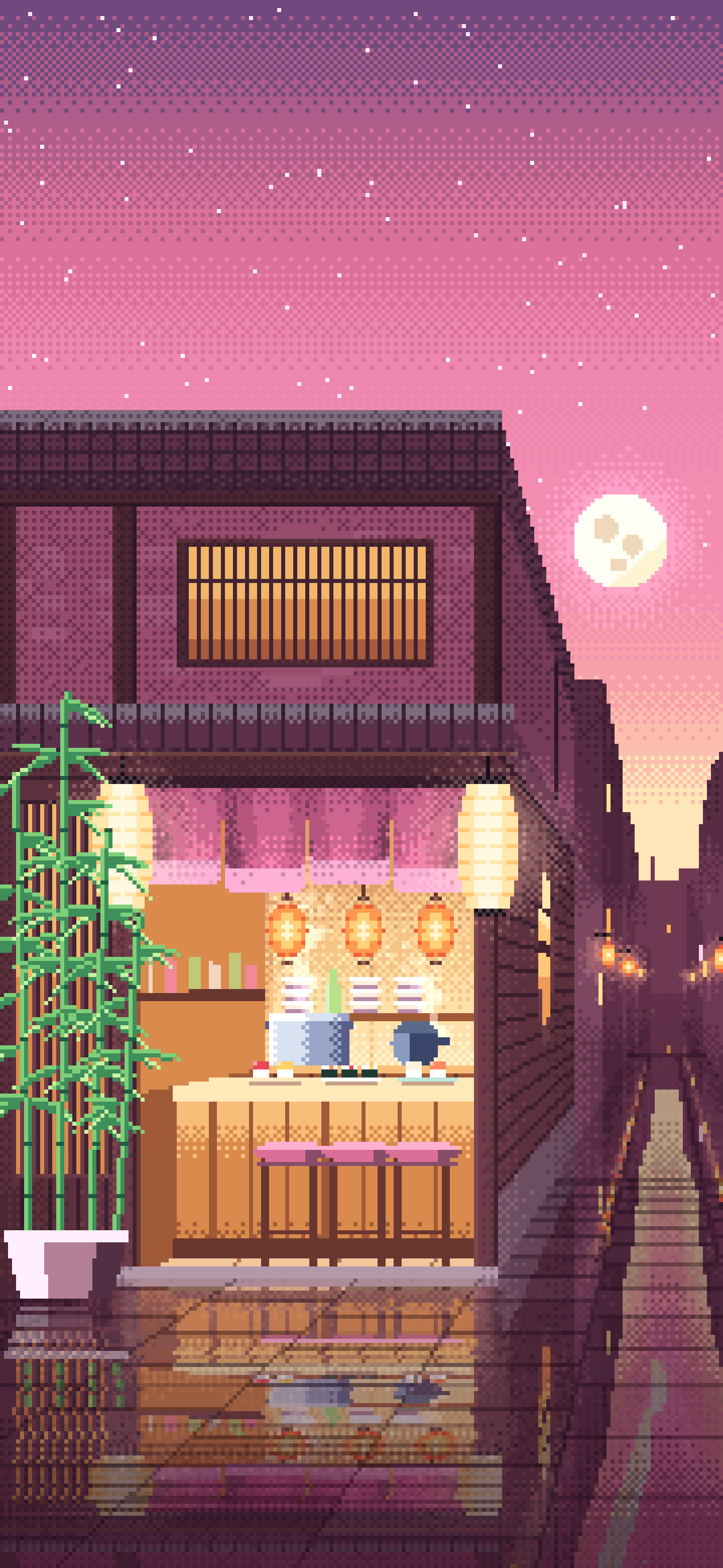 Pink Pixel Art Sushi Bar wallpaper for iPhone and Android