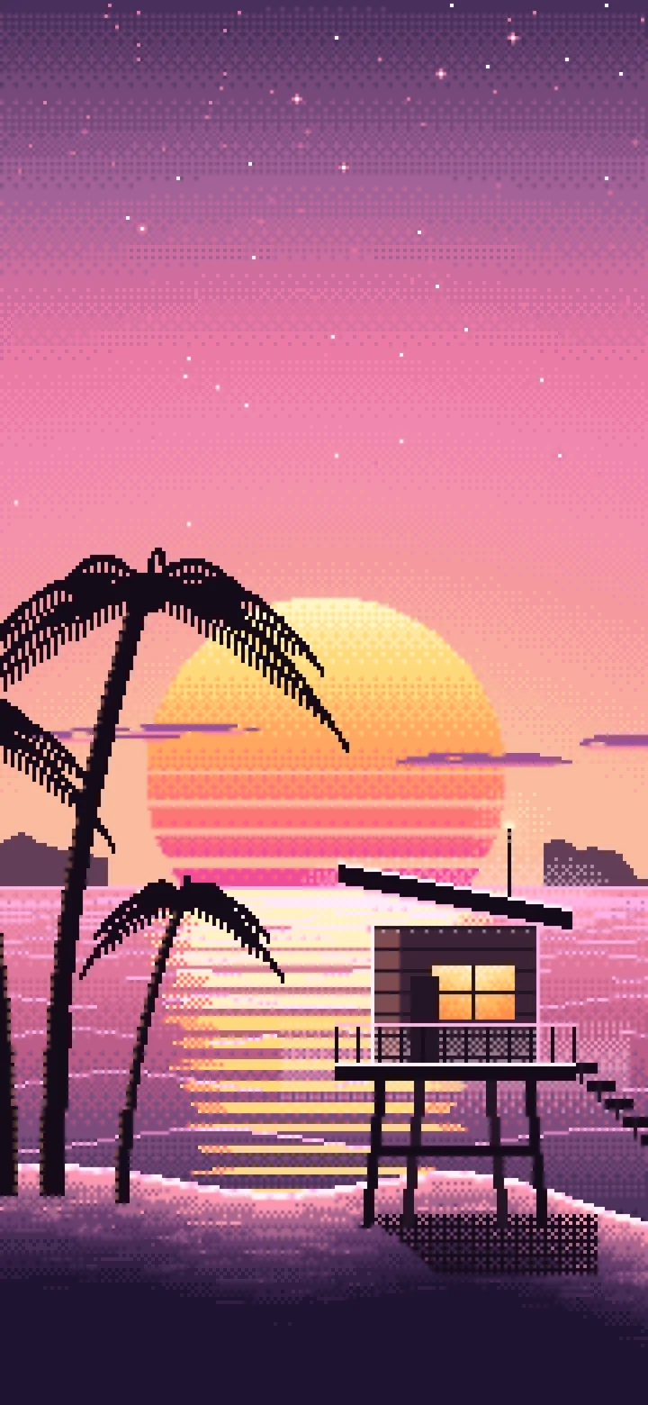 Pink Pixel Art Synthwave Beach wallpaper for iPhone and Android