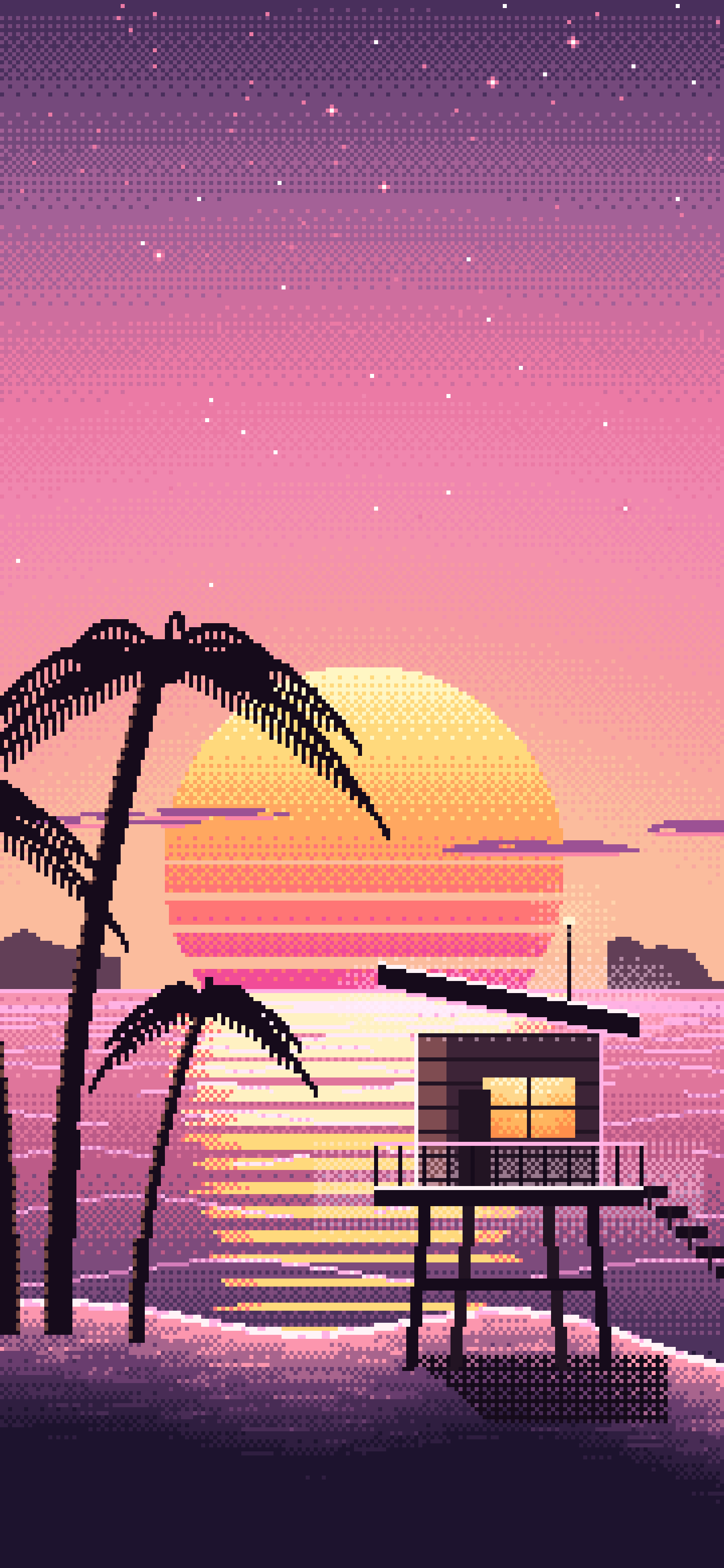 Pink Pixel Art Synthwave Beach wallpaper for iPhone and Android