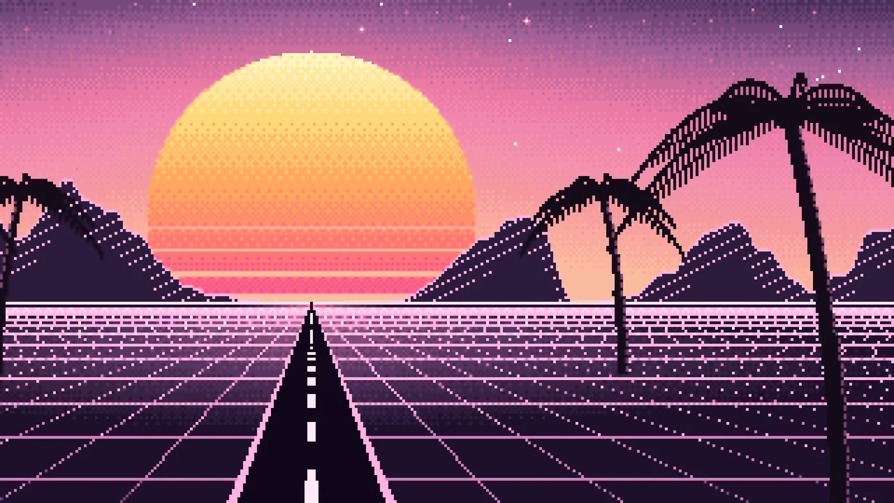 Pink Pixel Art Synthwave desktop wallpaper in 4K