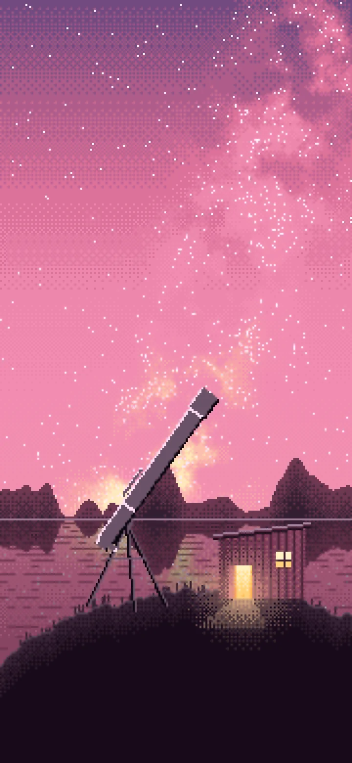 Pink Pixel Art Telescope Under the Milky Way wallpaper for iPhone and Android