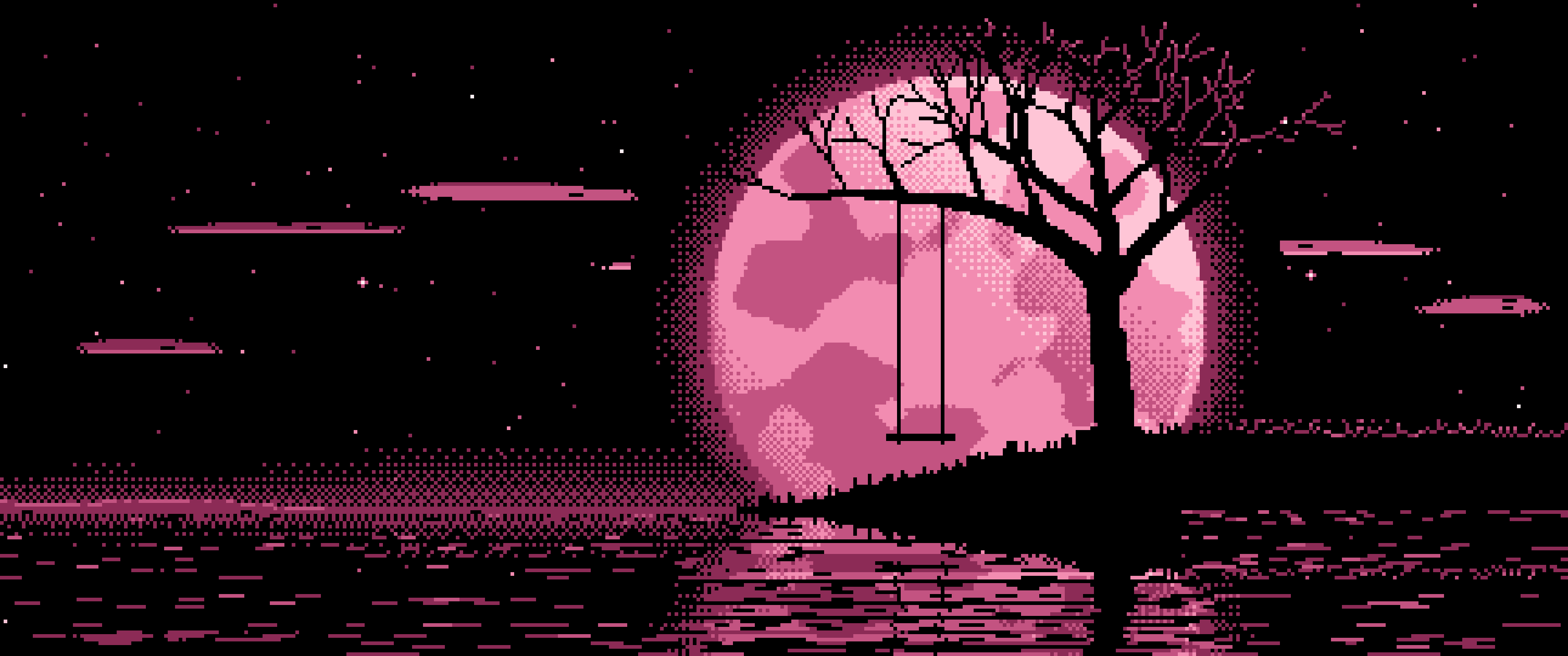 Pink Pixel Art Tree Swing and Full Moon ultrawide wallpaper, 3440 × 1440
