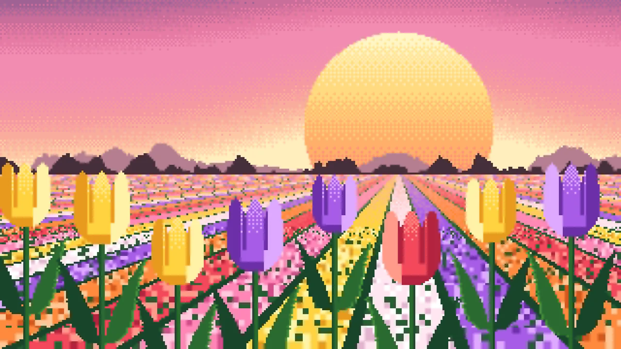 Pink Pixel Art Tulip Field desktop wallpaper in 4K