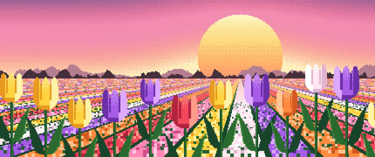 Pink Pixel Art Tulip Field ultrawide wallpaper, 3440 × 1440