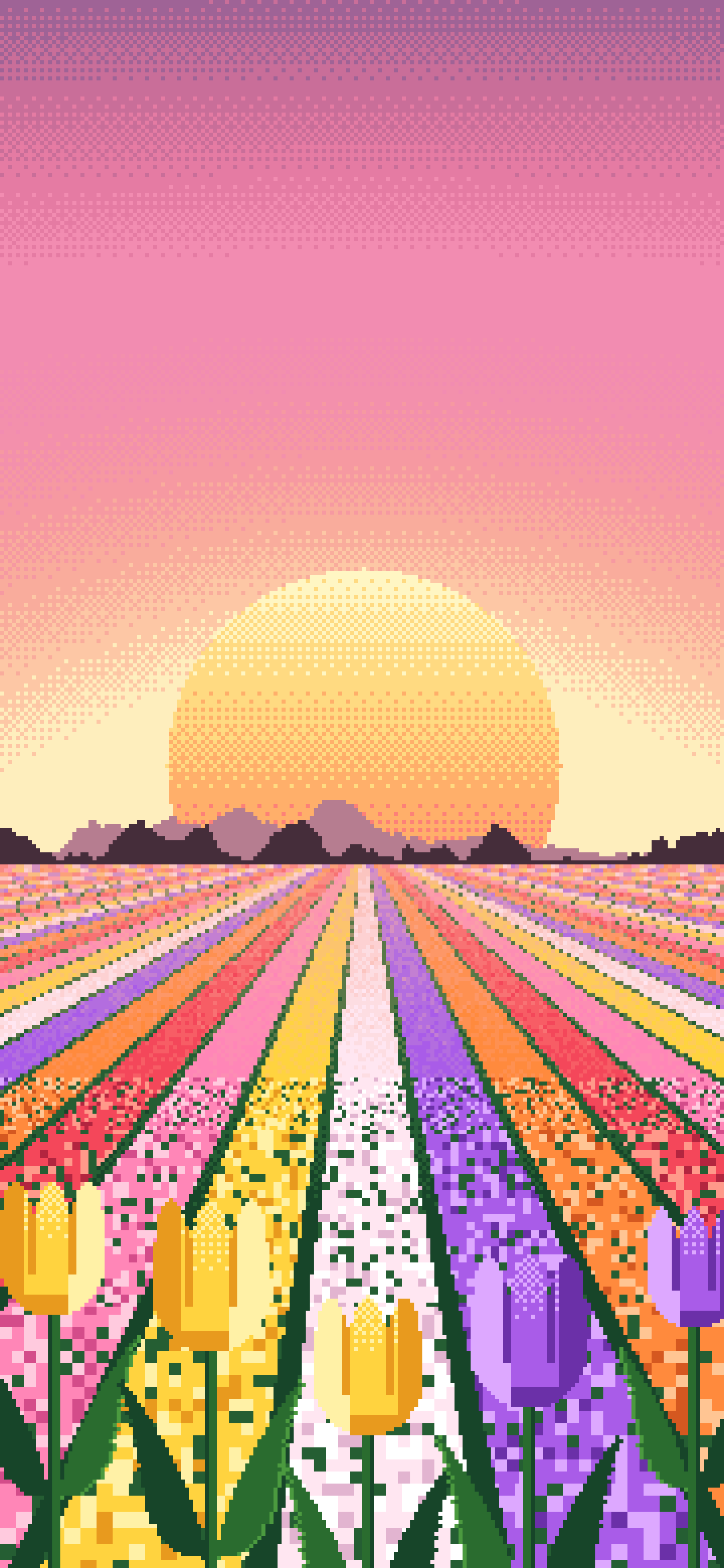 Pink Pixel Art Tulip Field wallpaper for iPhone and Android