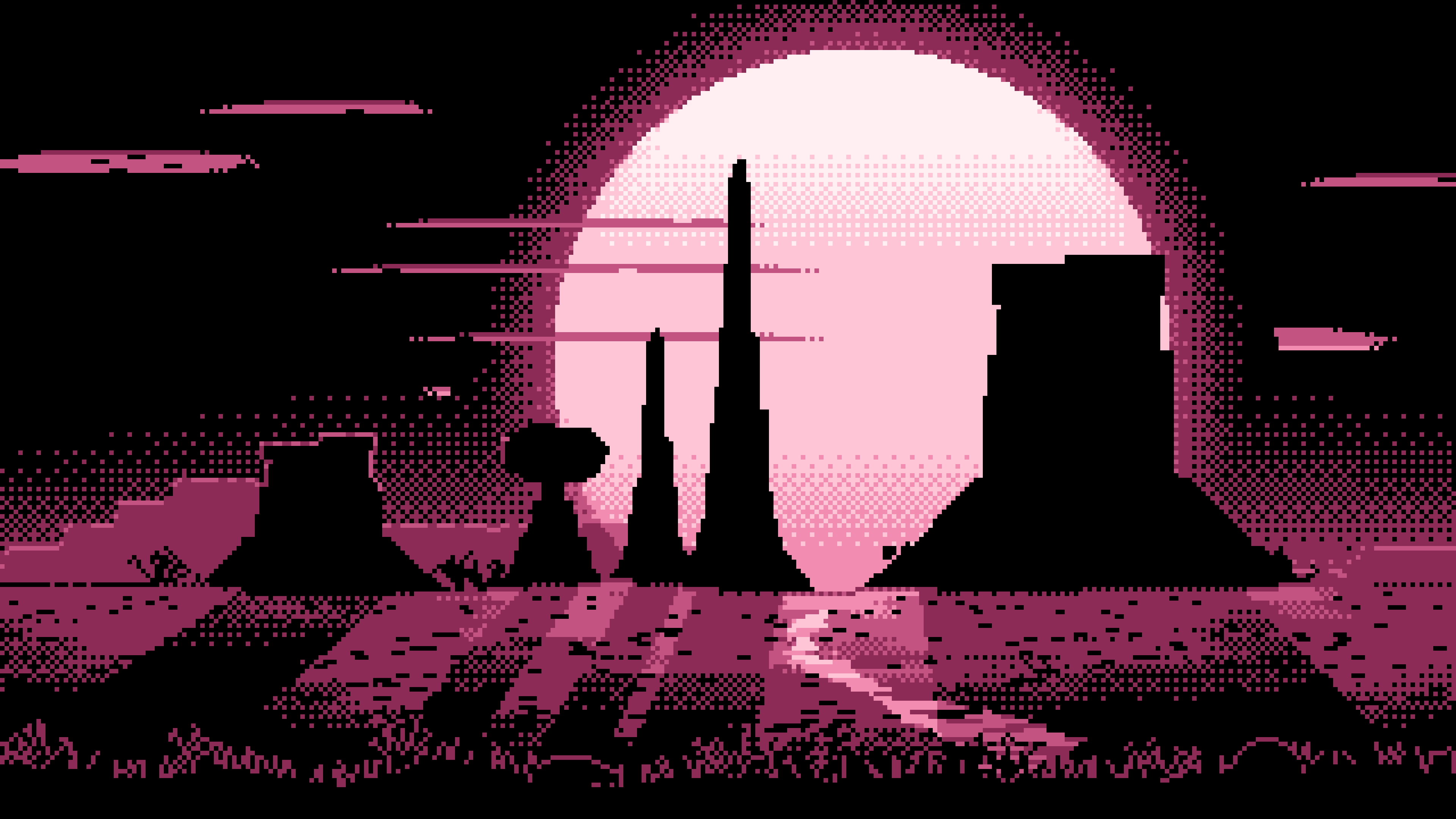 Pink Pixel Art Western Desert Buttes desktop wallpaper in 4K