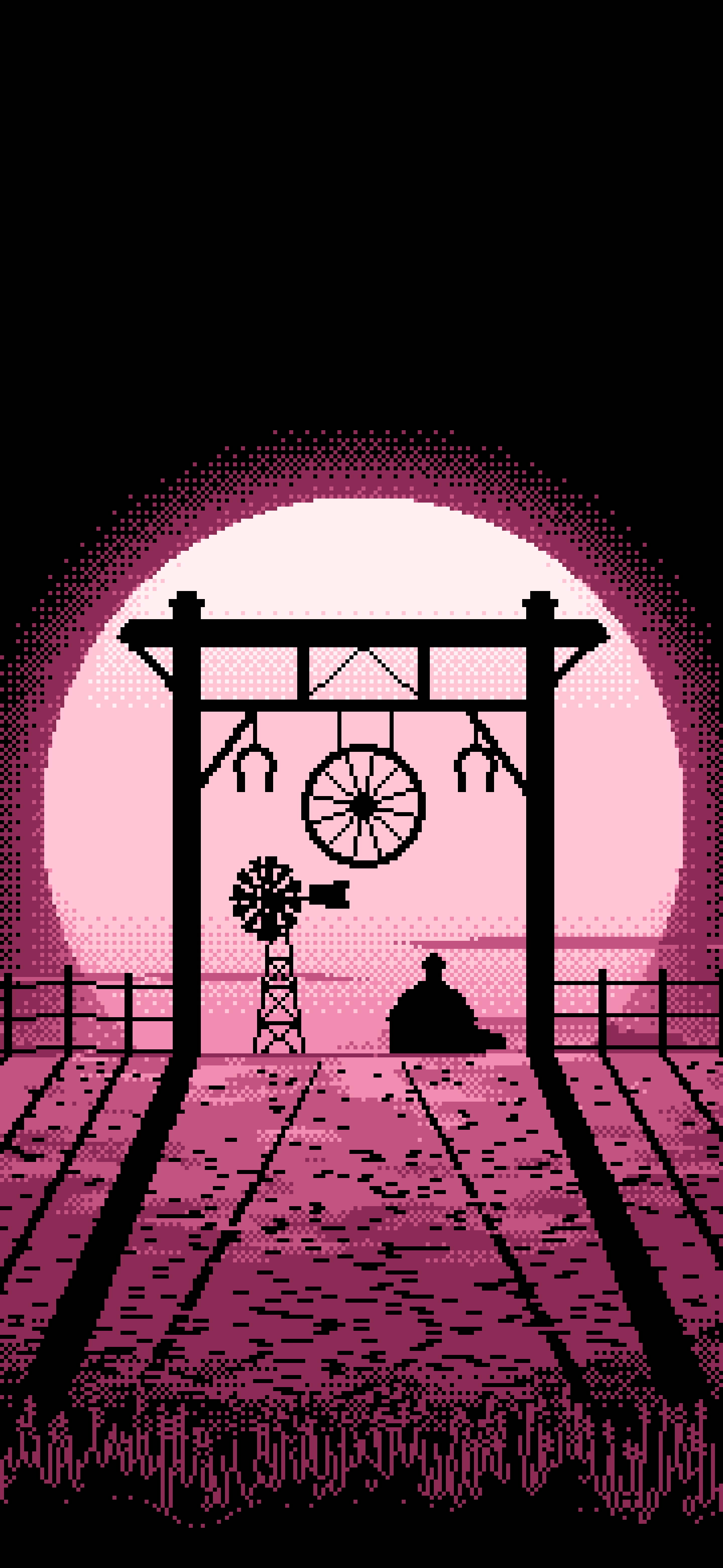 Pink Pixel Art Western Ranch Gate wallpaper for iPhone and Android