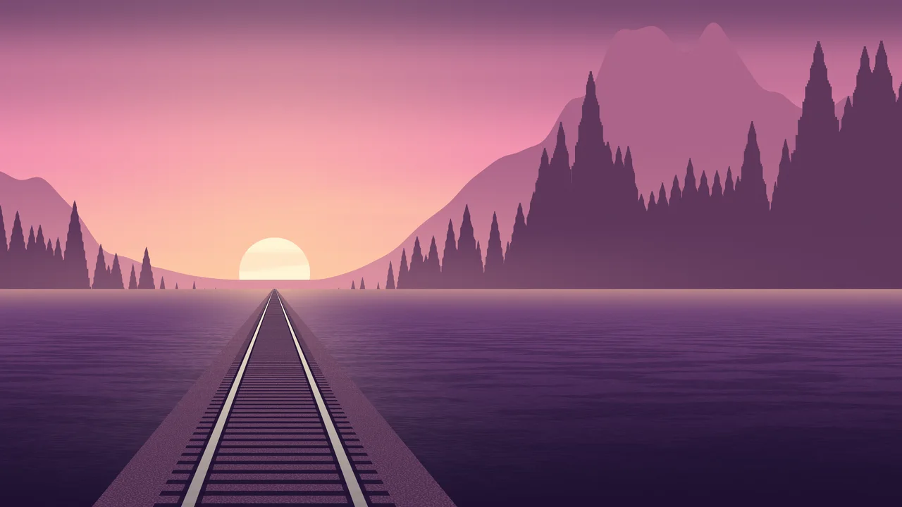 Pink Railway Tracks at Sunset desktop wallpaper in 4K