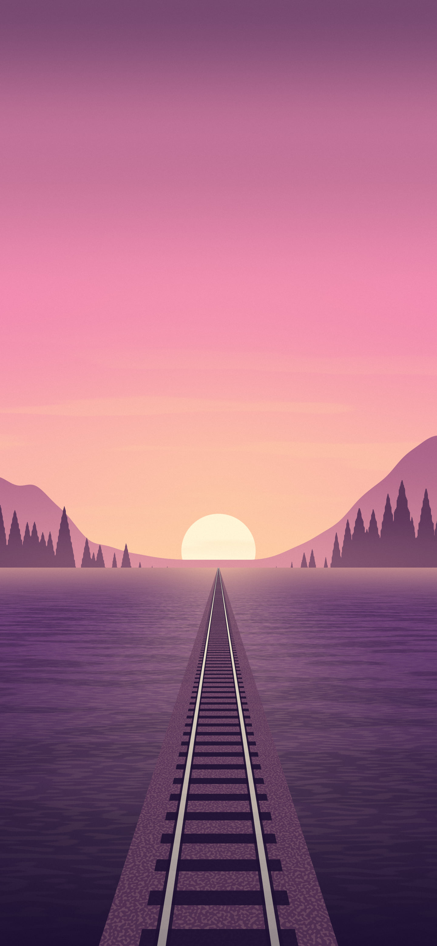 Pink Railway Tracks at Sunset wallpaper for iPhone and Android