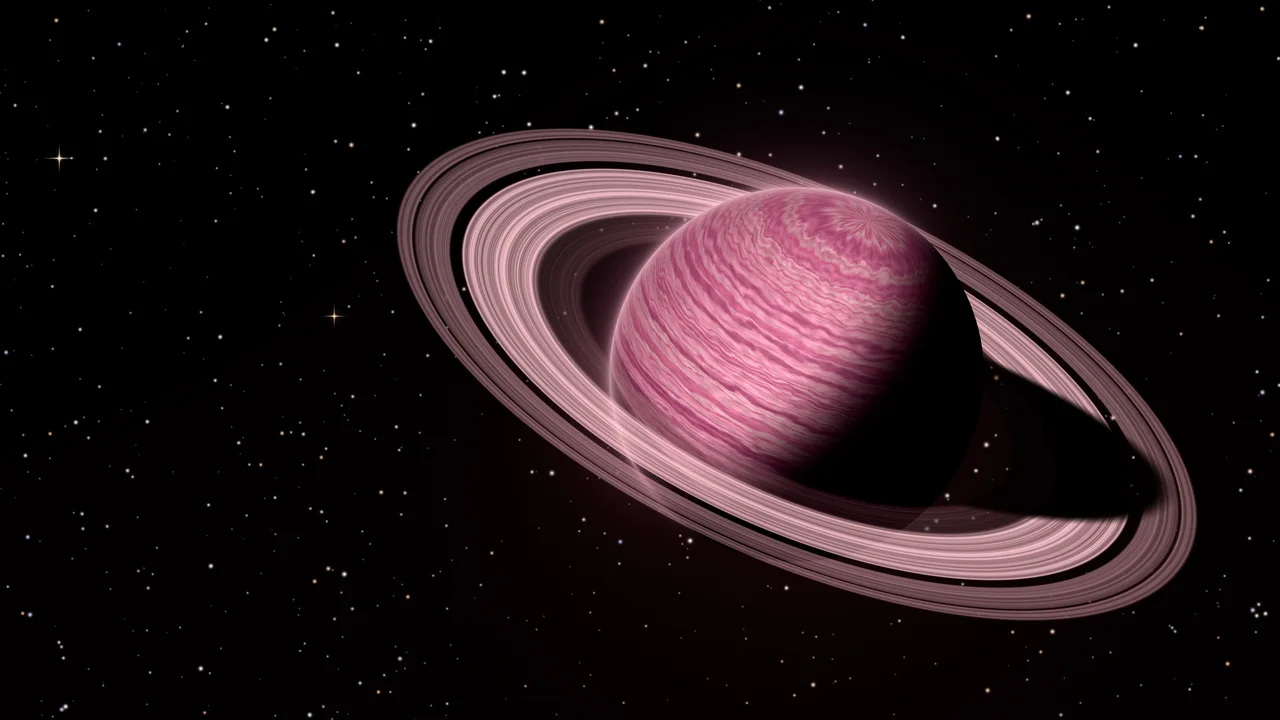 Pink Ringed Saturn desktop wallpaper in 4K