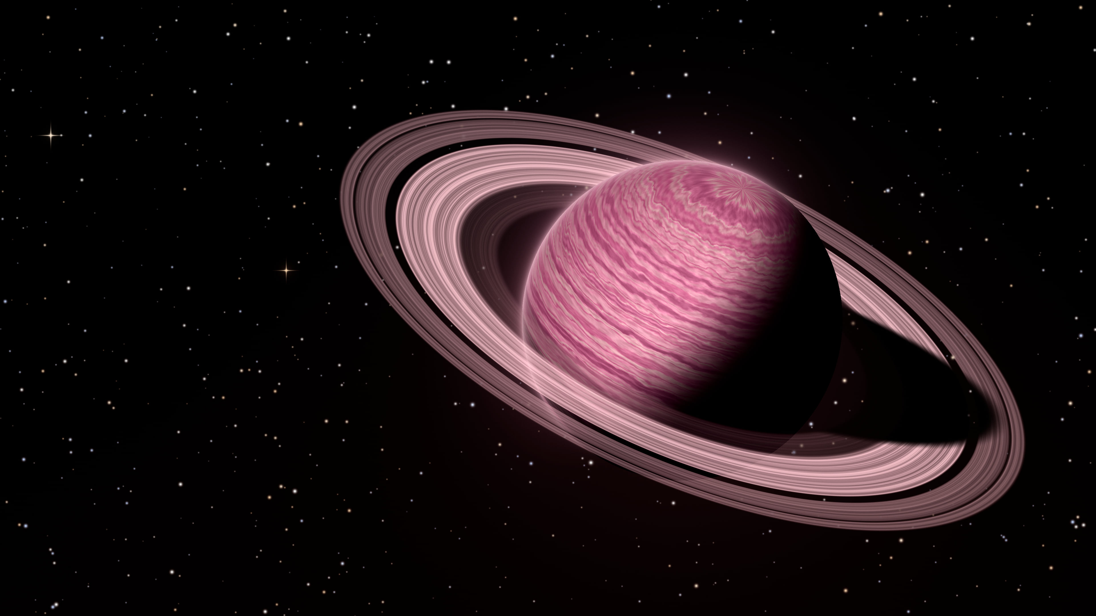 Pink Ringed Saturn desktop wallpaper in 4K