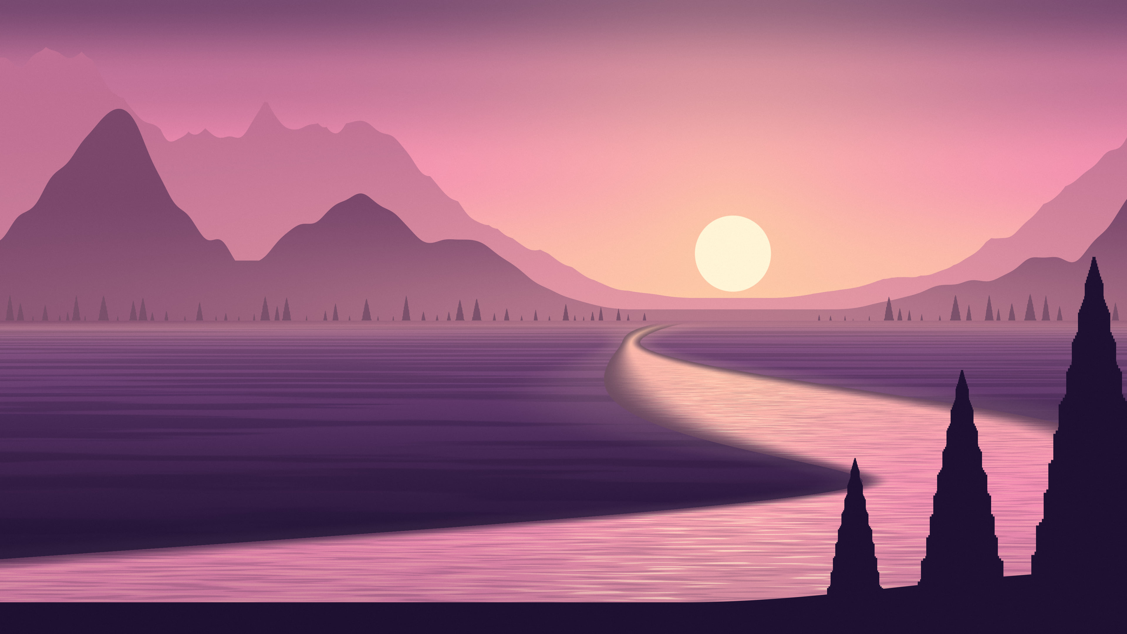 Pink River Valley at Sunset desktop wallpaper in 4K
