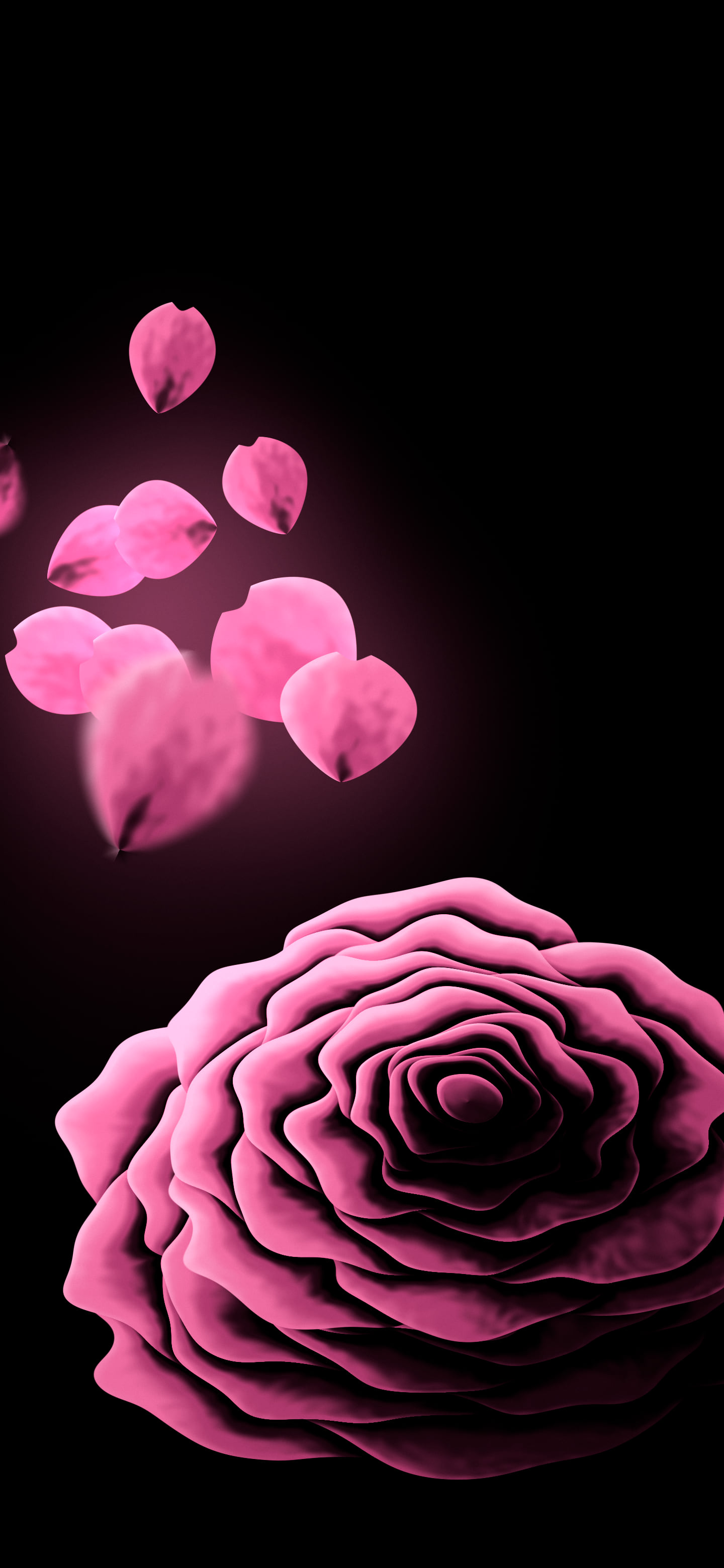 Pink Rose and Floating Petals wallpaper for iPhone and Android