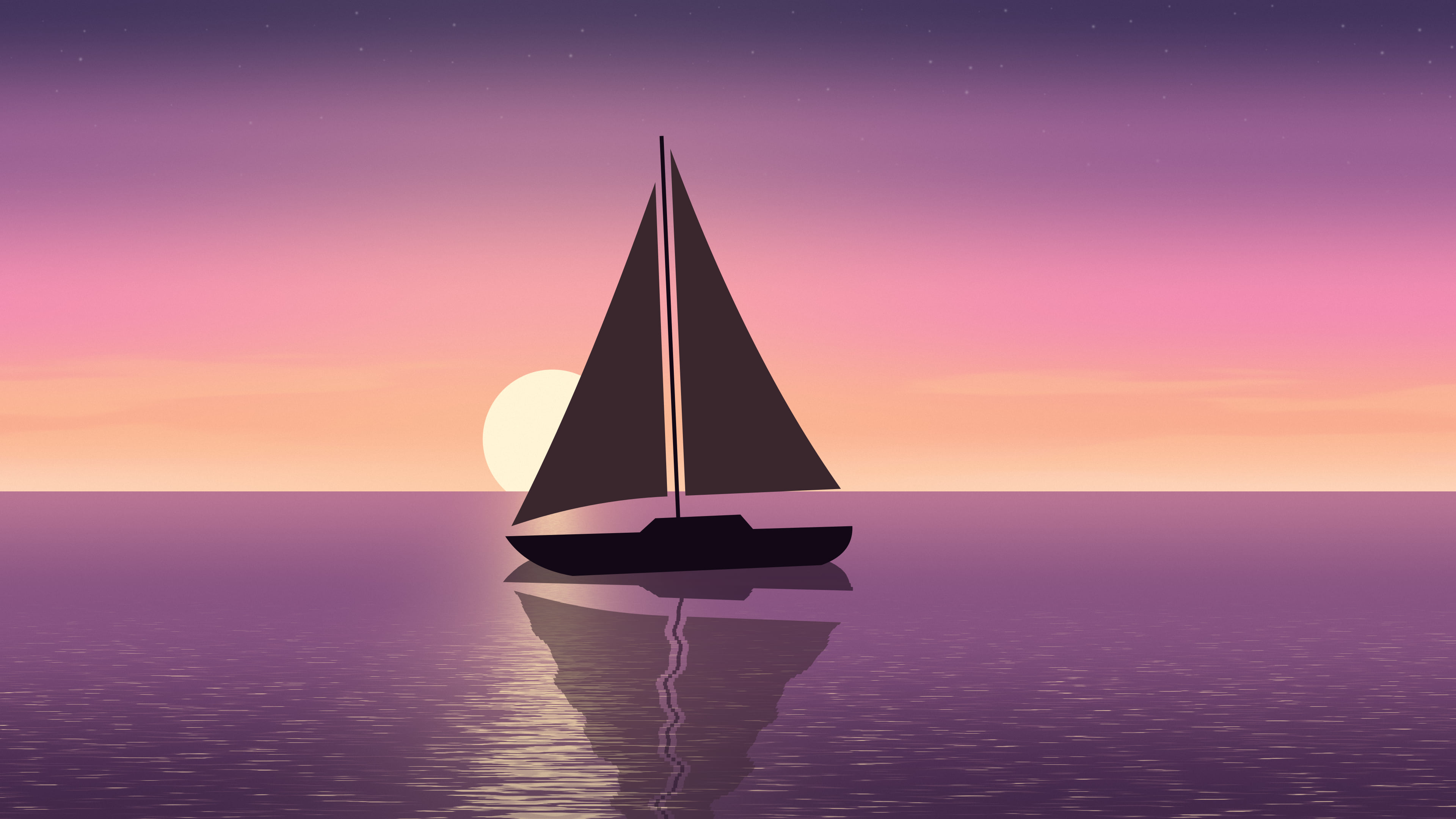 Pink Sailboat Sunset desktop wallpaper in 4K