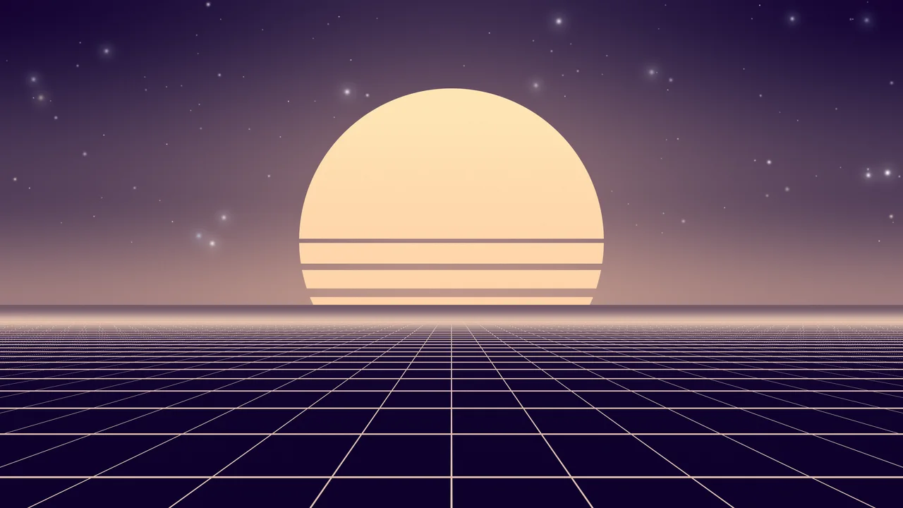 Pink Synthwave Grid Sunset desktop wallpaper in 4K