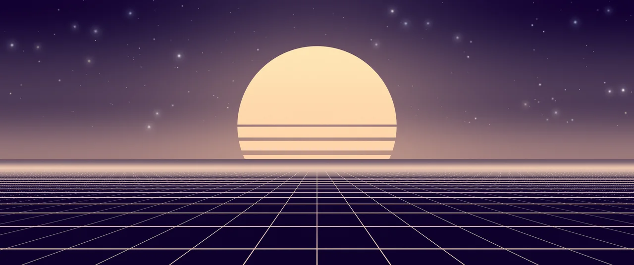 Pink Synthwave Grid Sunset ultrawide wallpaper, 3440 × 1440