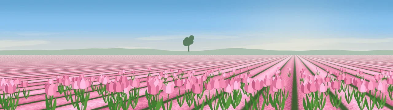 Pink Tulip Field dual monitor wallpaper, 7680 × 2160