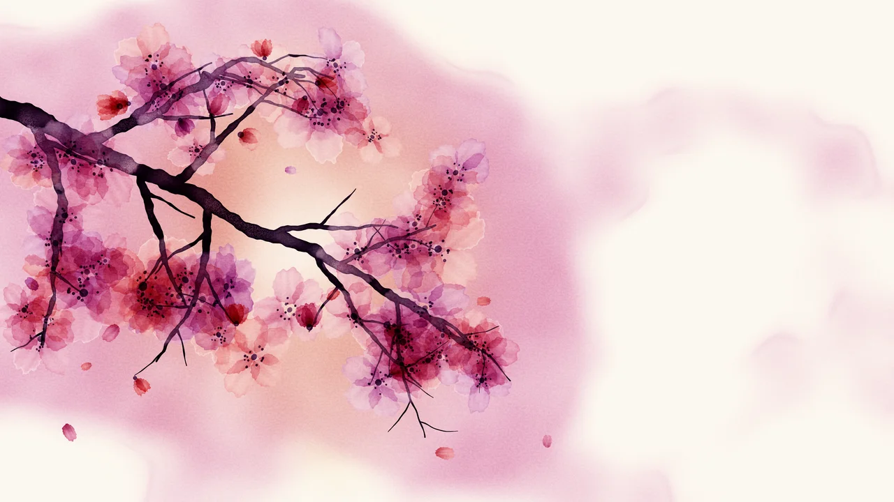 Pink Watercolor Cherry Blossom Branch desktop wallpaper in 4K