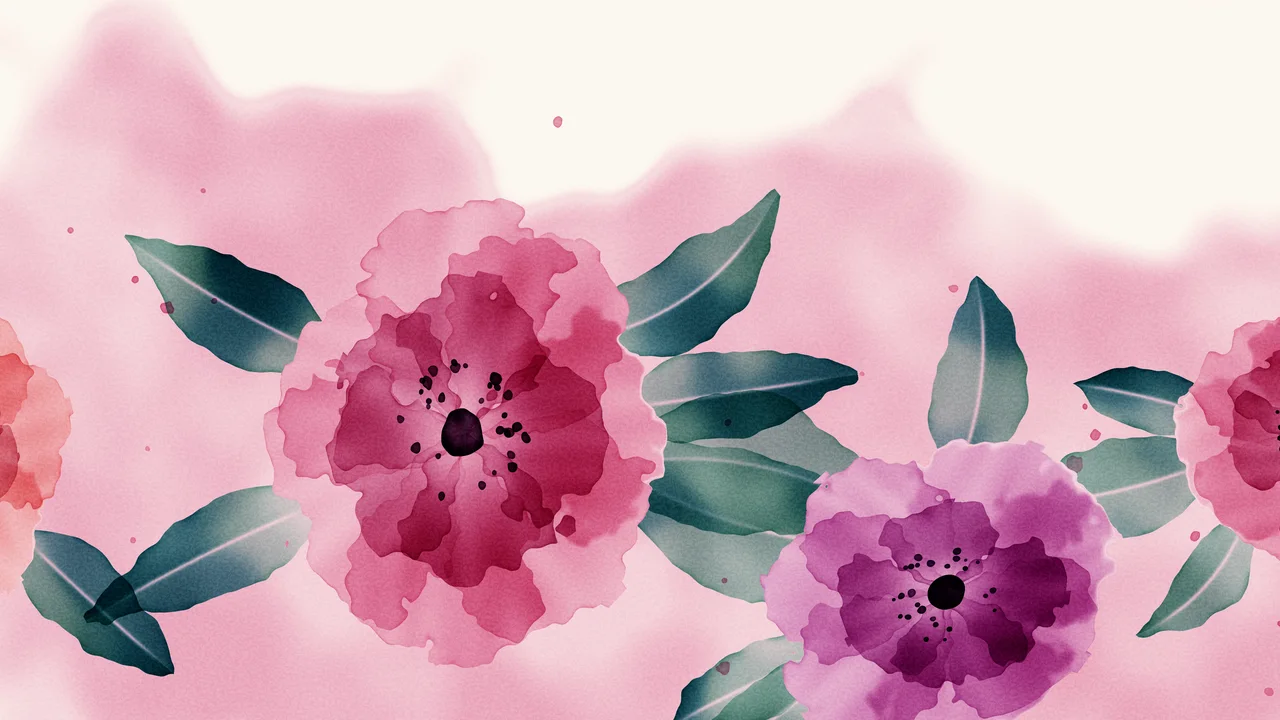 Pink Watercolor Flowers desktop wallpaper in 4K