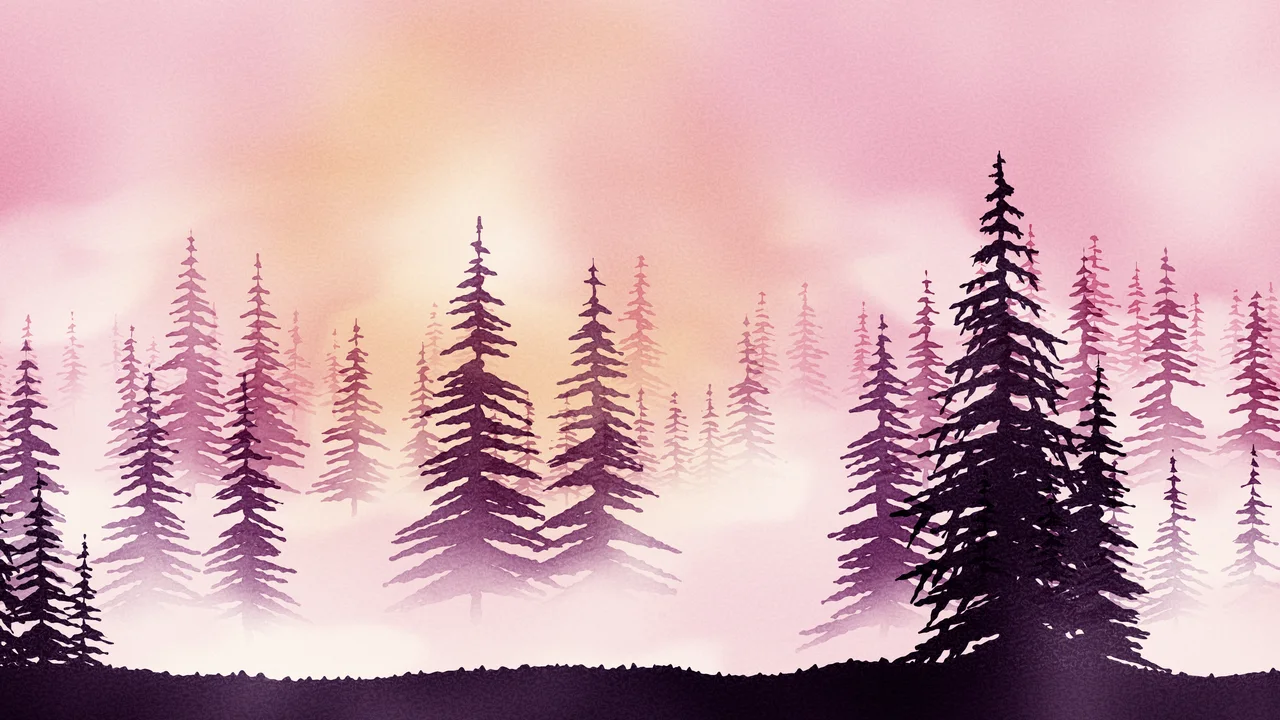 Pink Watercolor Misty Forest desktop wallpaper in 4K